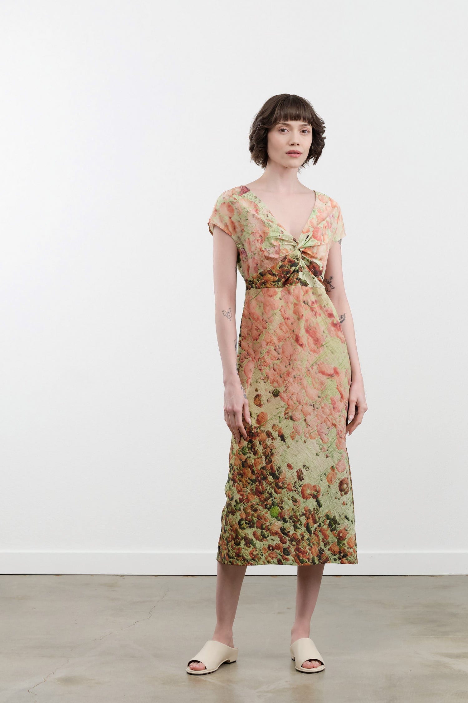naomi midi dress Butter Yellow Shirred Naomi Midi Dress with Short