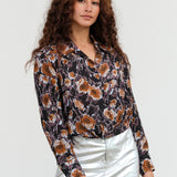 No. 6 Apparel Womens Blouses Lana Top Gold Roses / XSmall