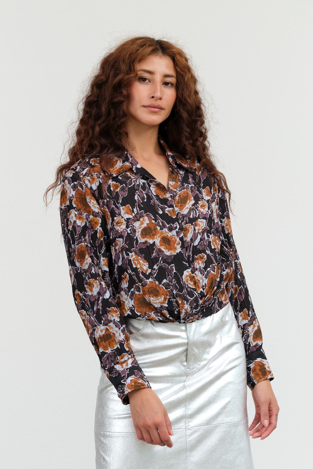 No. 6 Apparel Womens Blouses Lana Top Gold Roses / XSmall