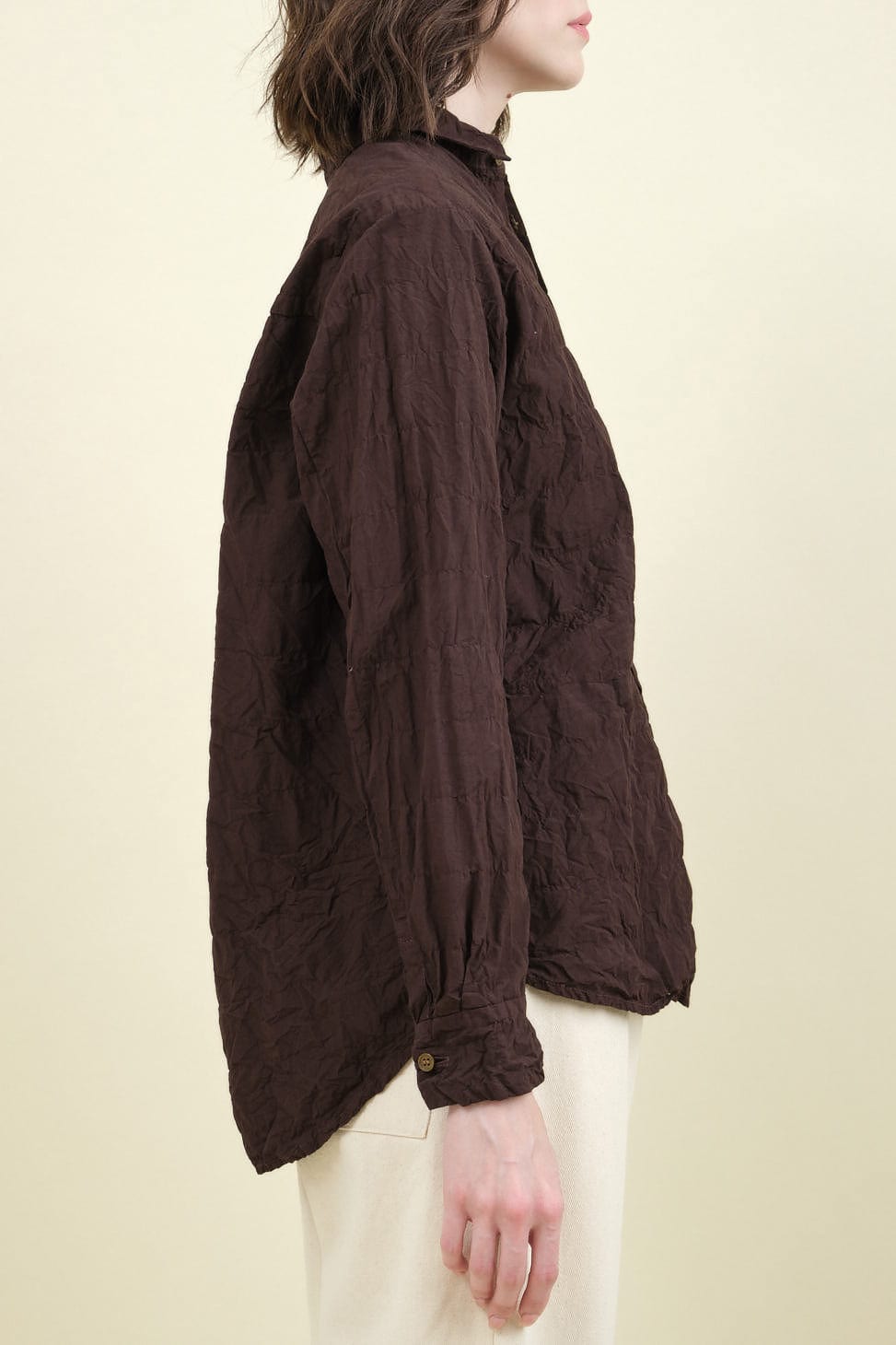 Side of Crinkle Finish Fitted Shirt in Brown