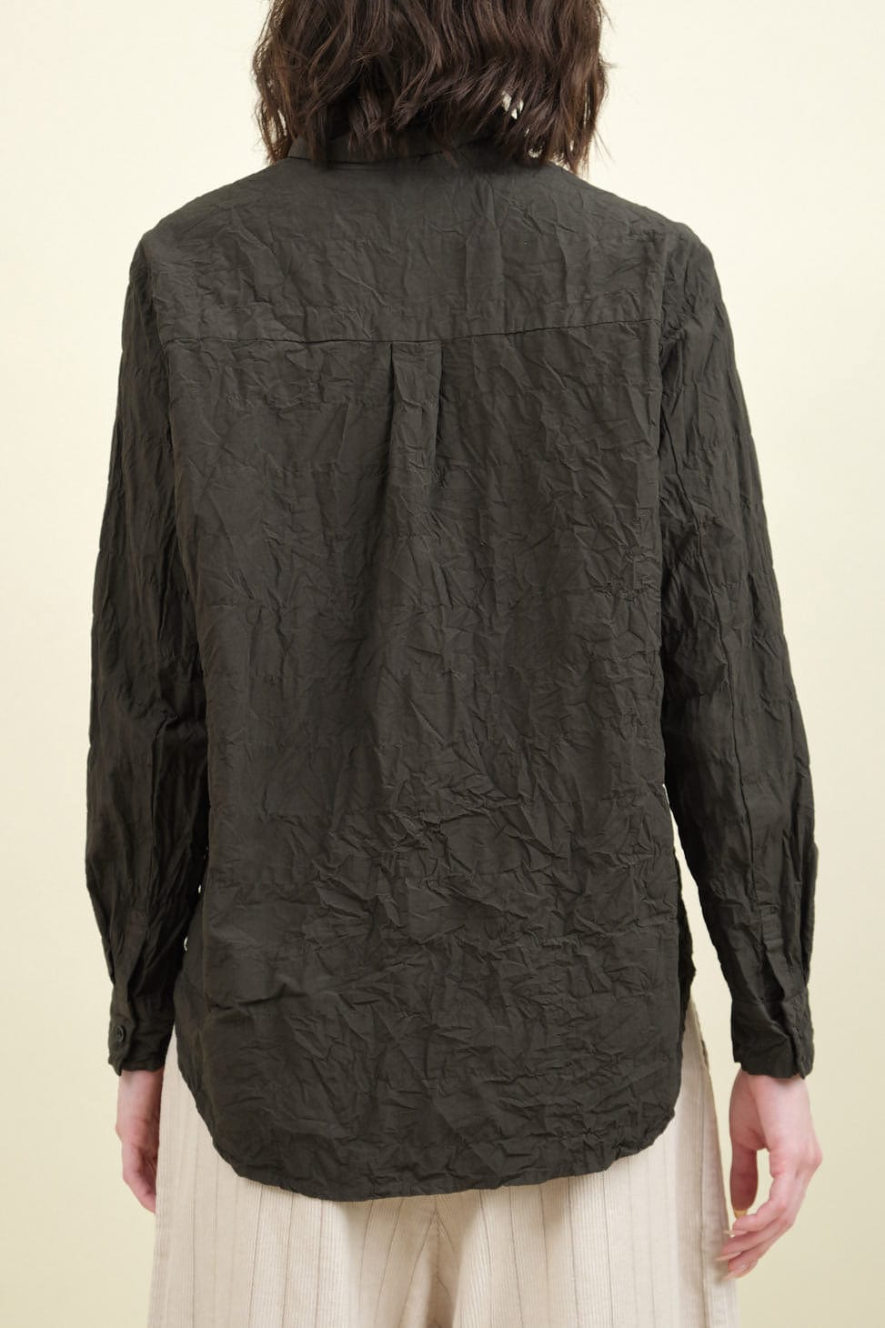 Back of Crinkle Finish Fitted Shirt in Khaki
