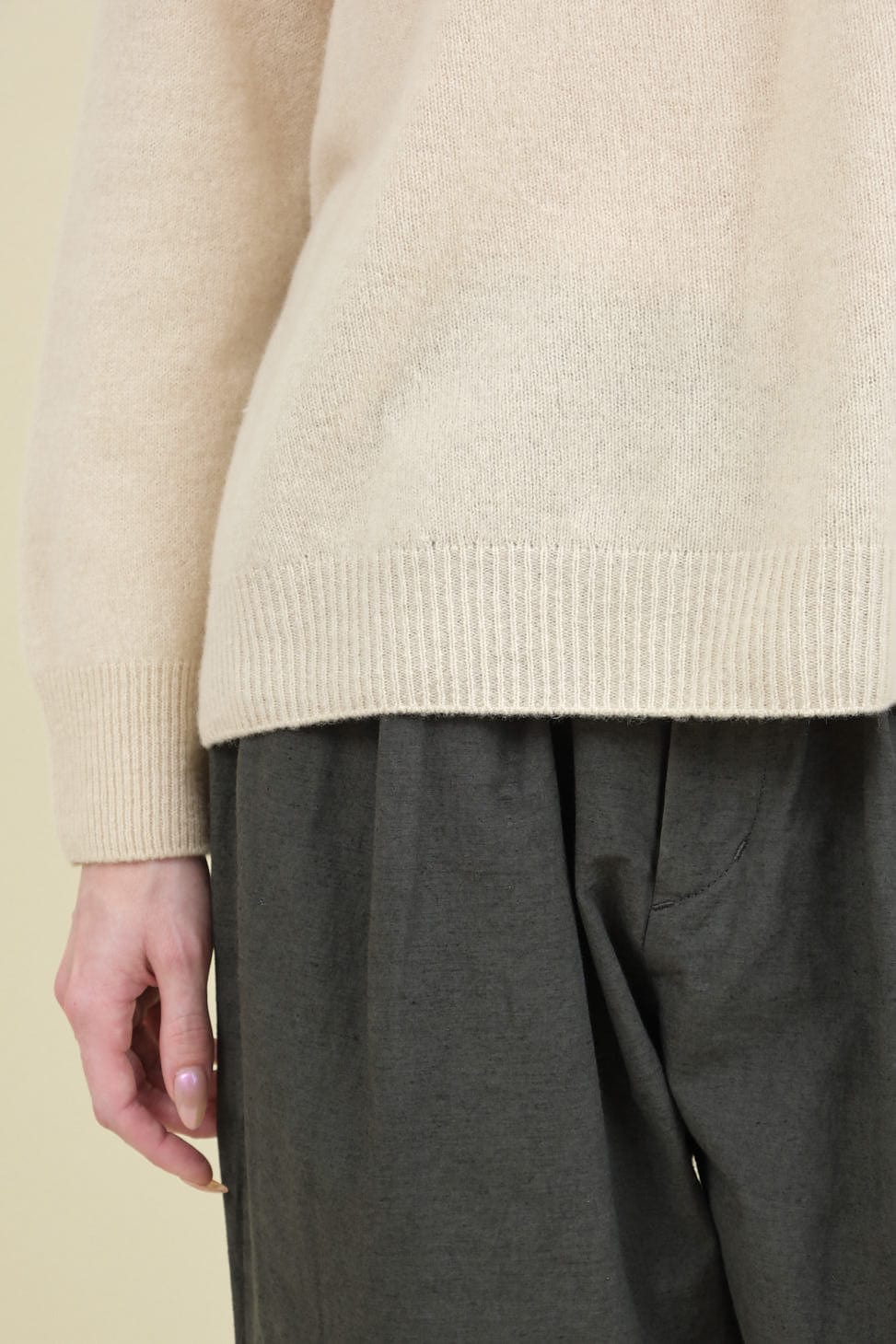Trim on Fine Wool Crew Neck Pullover