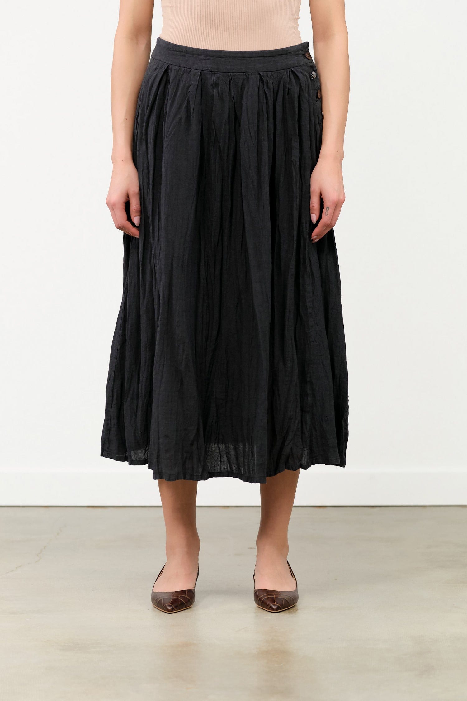 Pas de Calais Apparel Womens Skirts French Linen Box Pleat Skirt