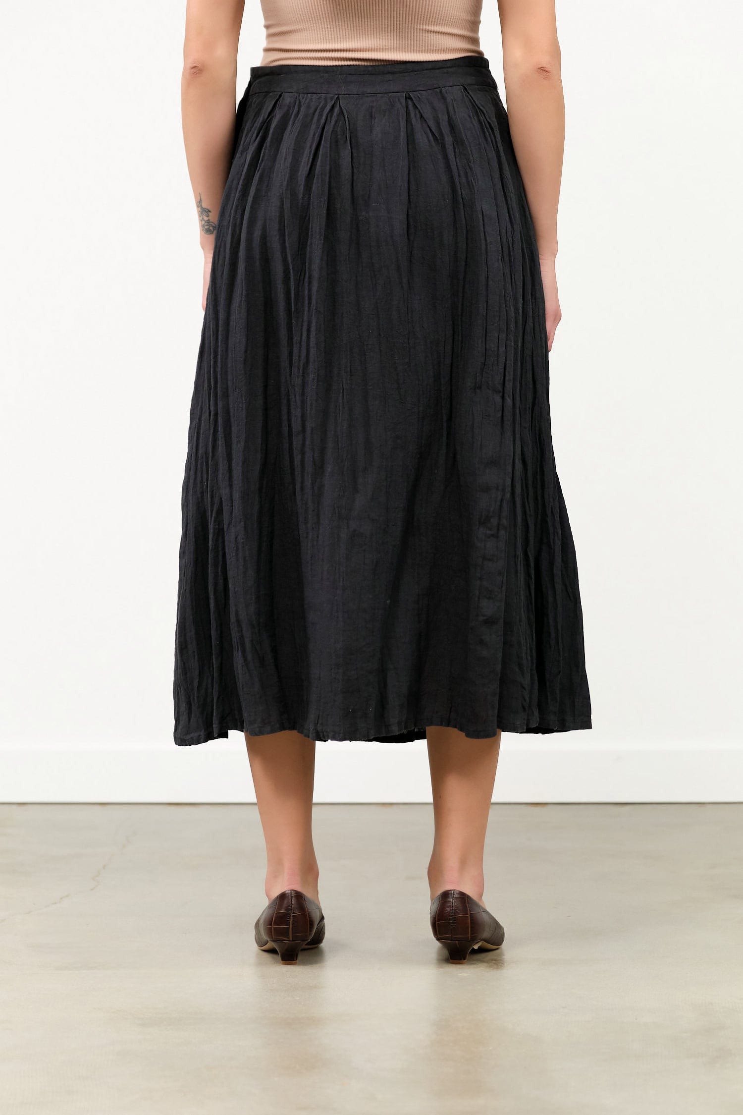 Pas de Calais Apparel Womens Skirts French Linen Box Pleat Skirt