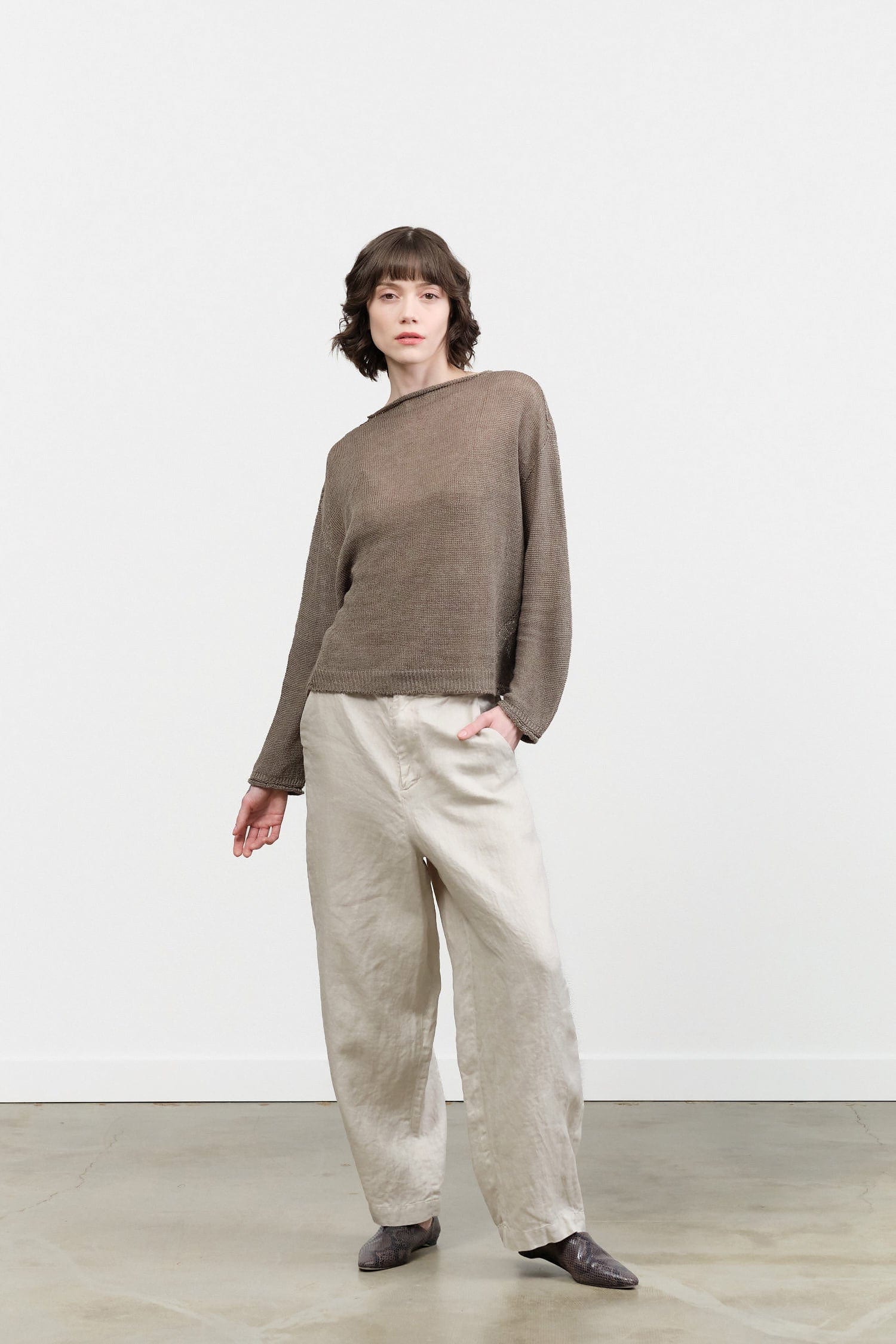 Pas de Calais Apparel Womens Pants Linen Twill Wide Pants in Light Gray Light Gray / 34