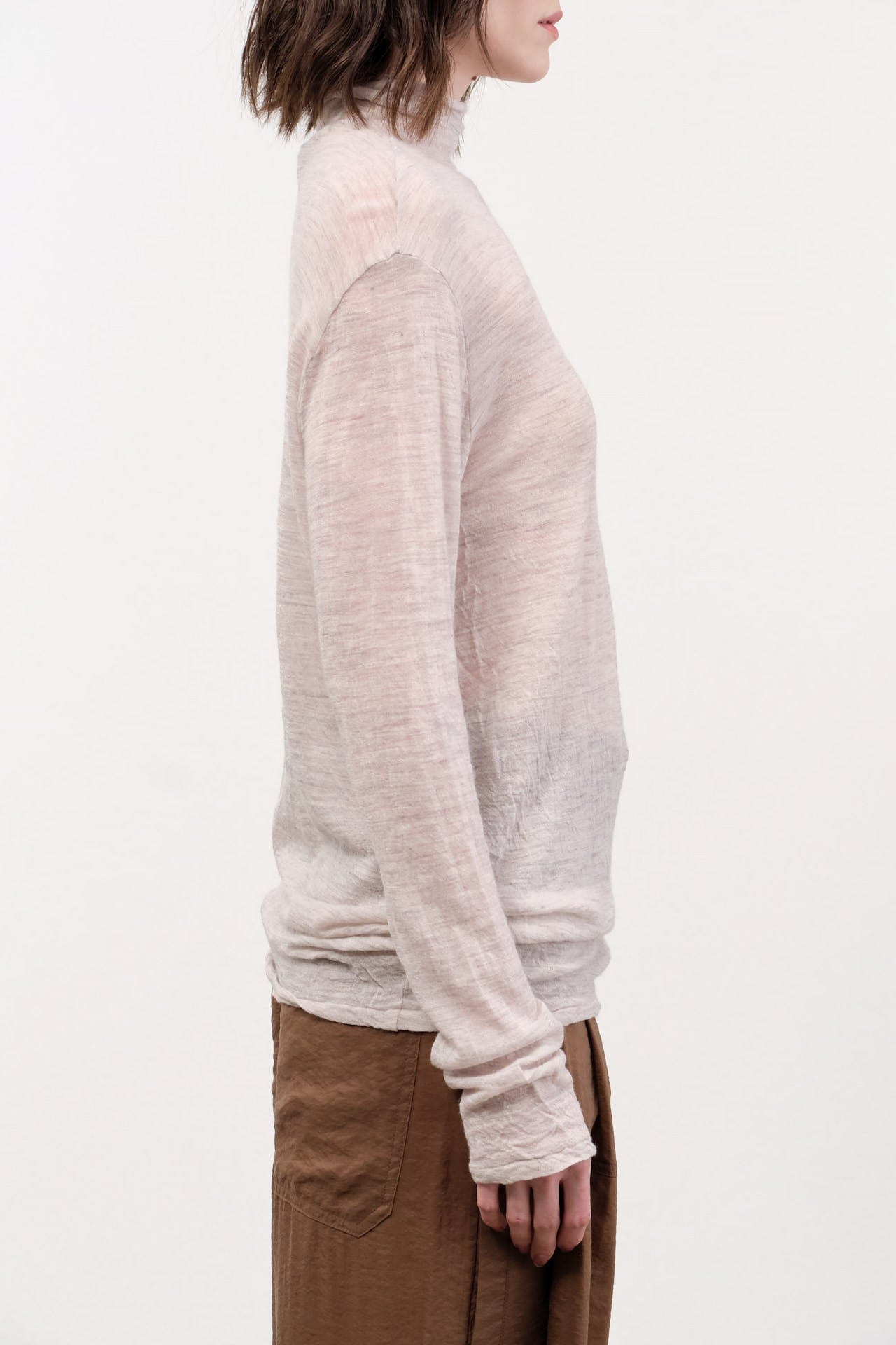 Pas de Calais Apparel Womens Sweaters Wool Gauze Crinkle Turtleneck Jersey Pullover in Ivory