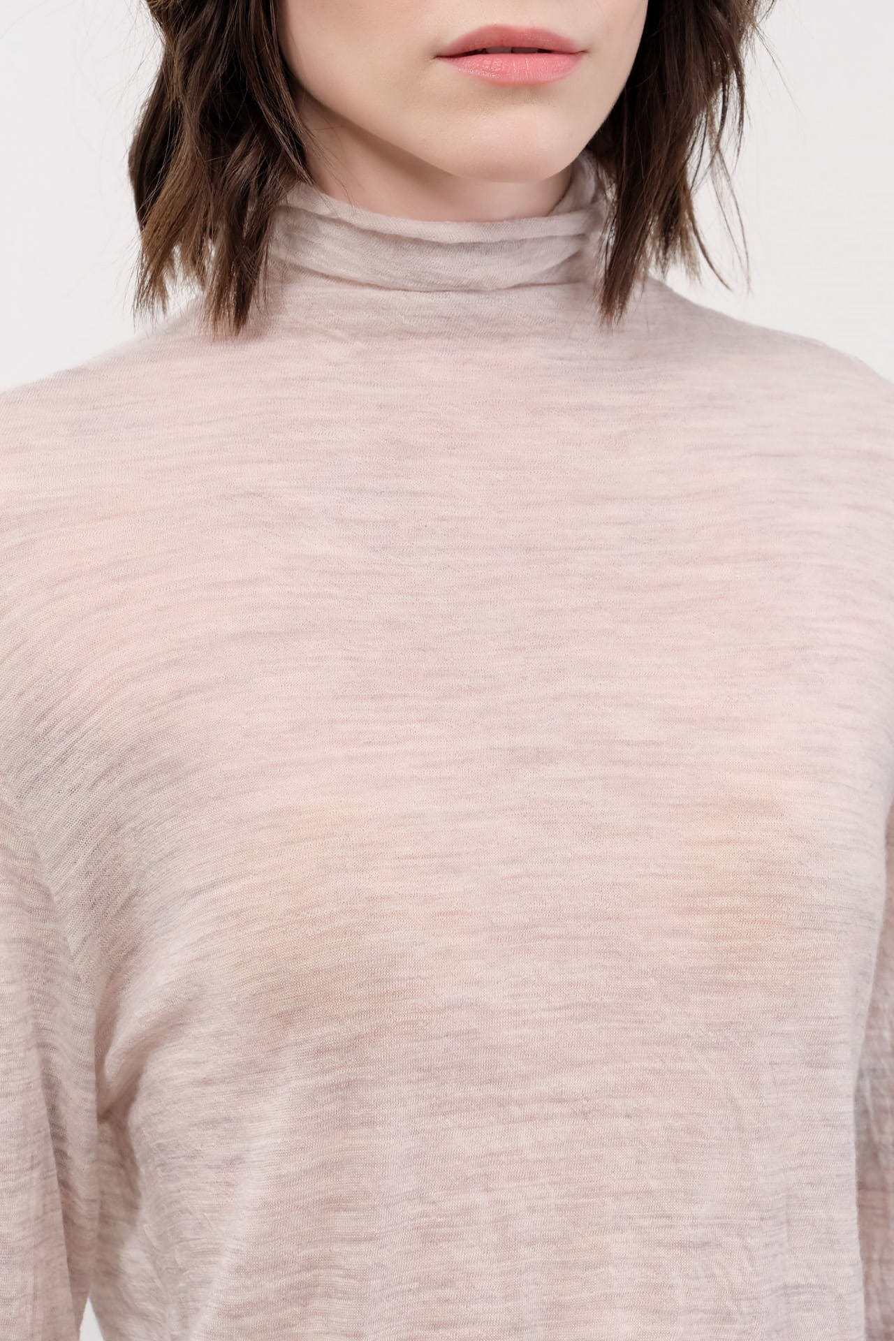 Pas de Calais Apparel Womens Sweaters Wool Gauze Crinkle Turtleneck Jersey Pullover in Ivory
