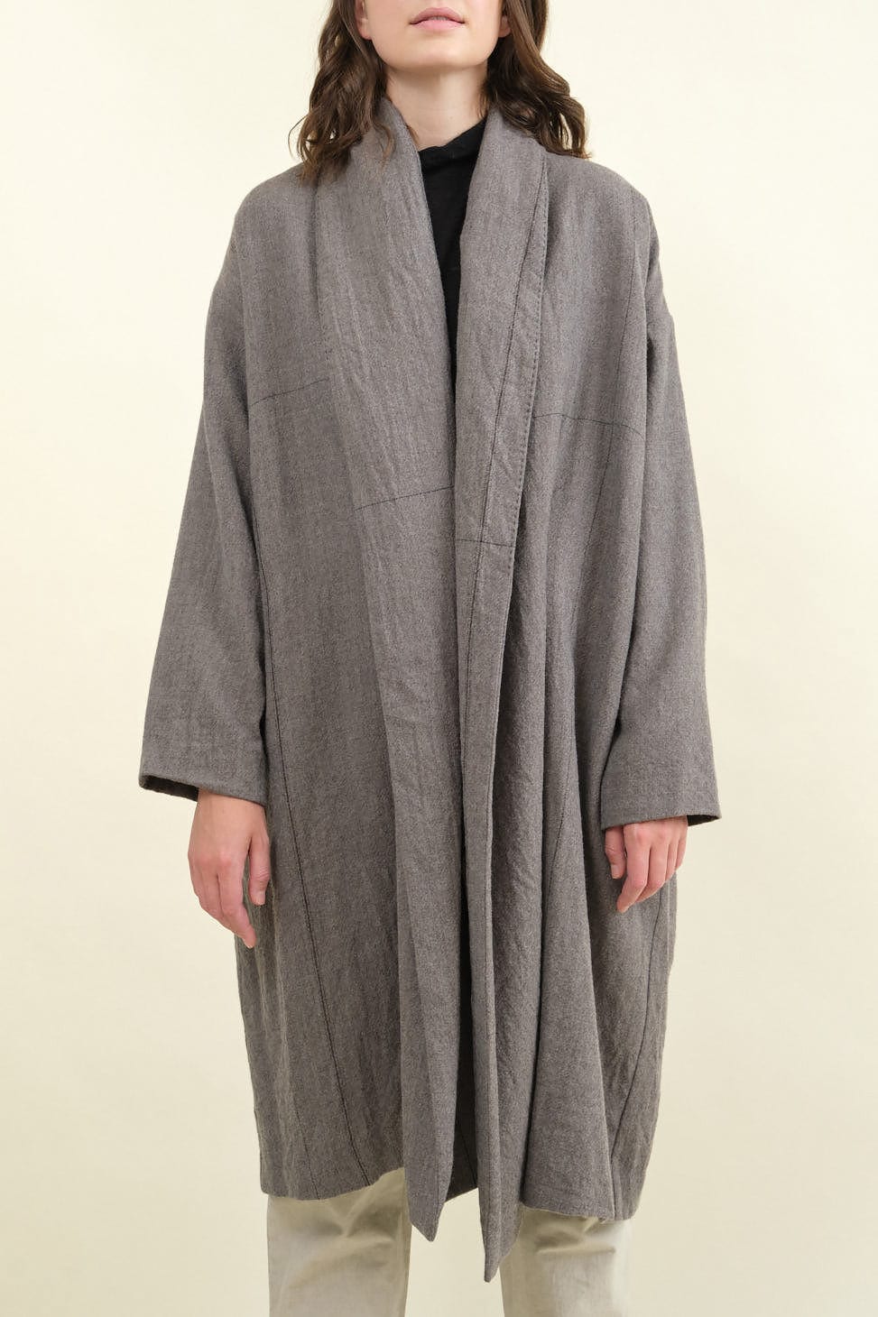Front of Wool Twill Duster Coat