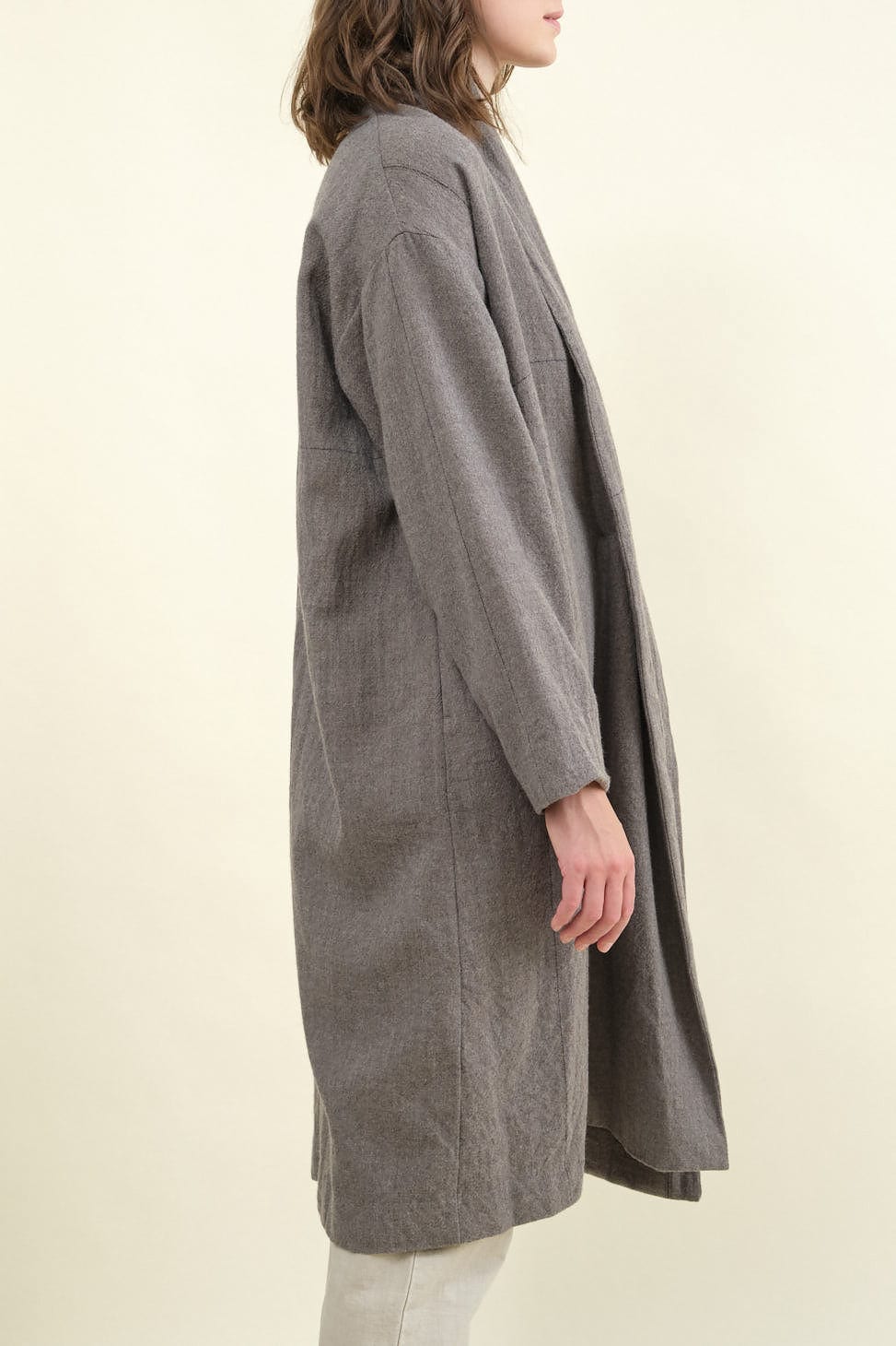 Side of Wool Twill Duster Coat