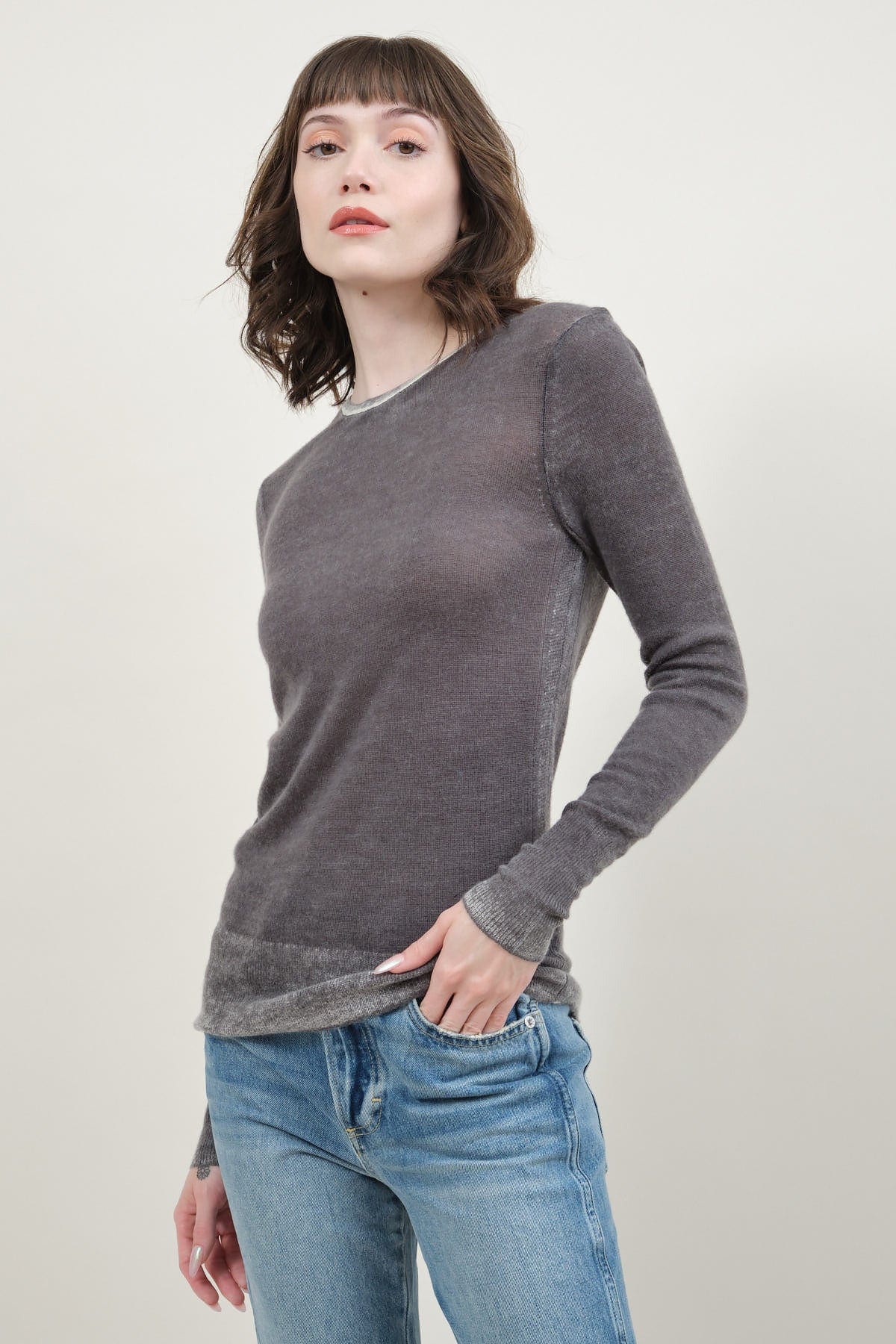L/S Printed Crew in Grey