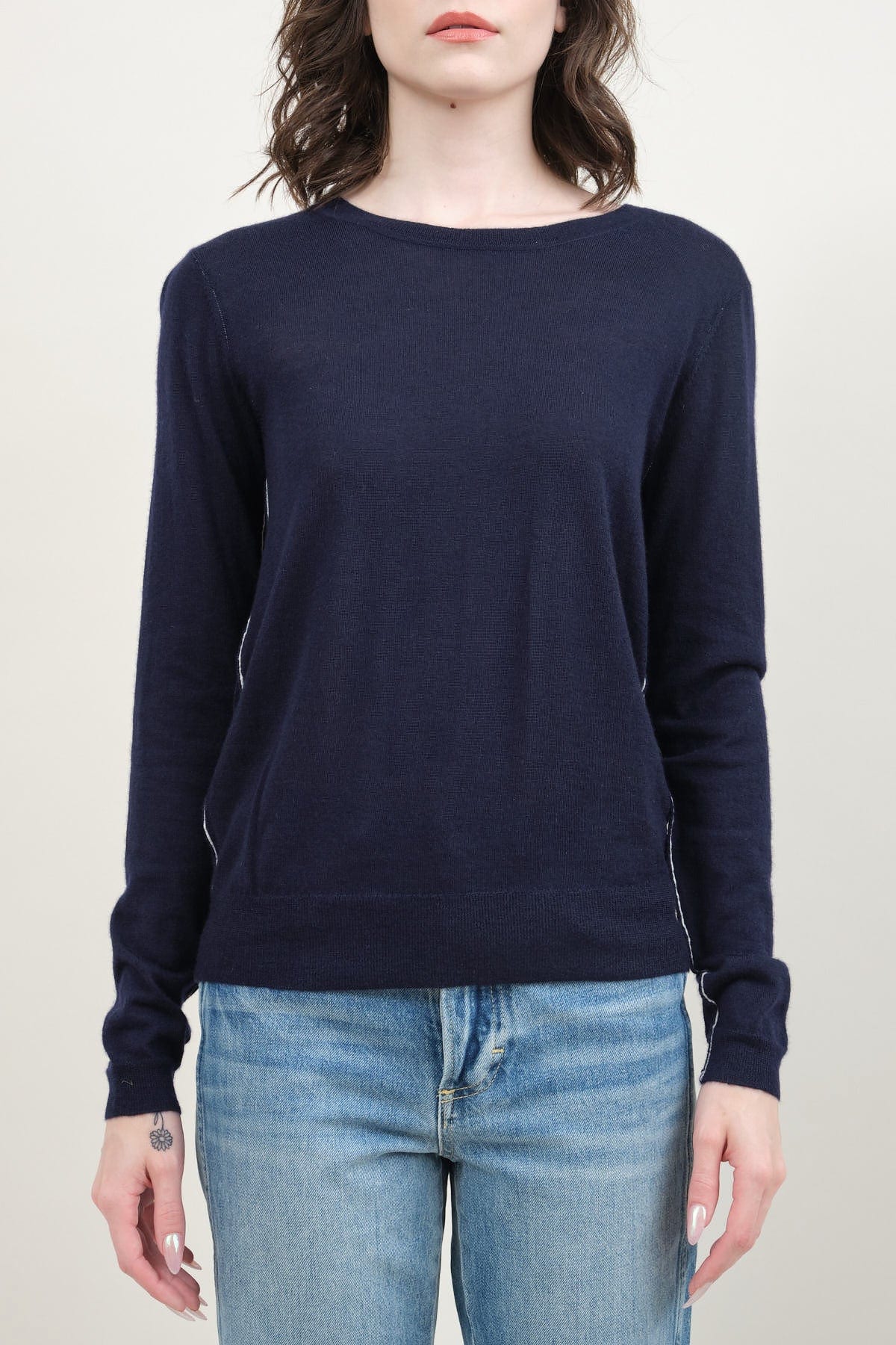 Front of L/S Crew in Navy