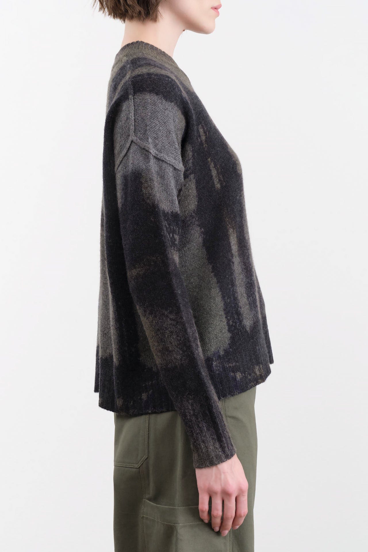 Paychi Guh Apparel Womens Sweaters Painted Plaid Crew