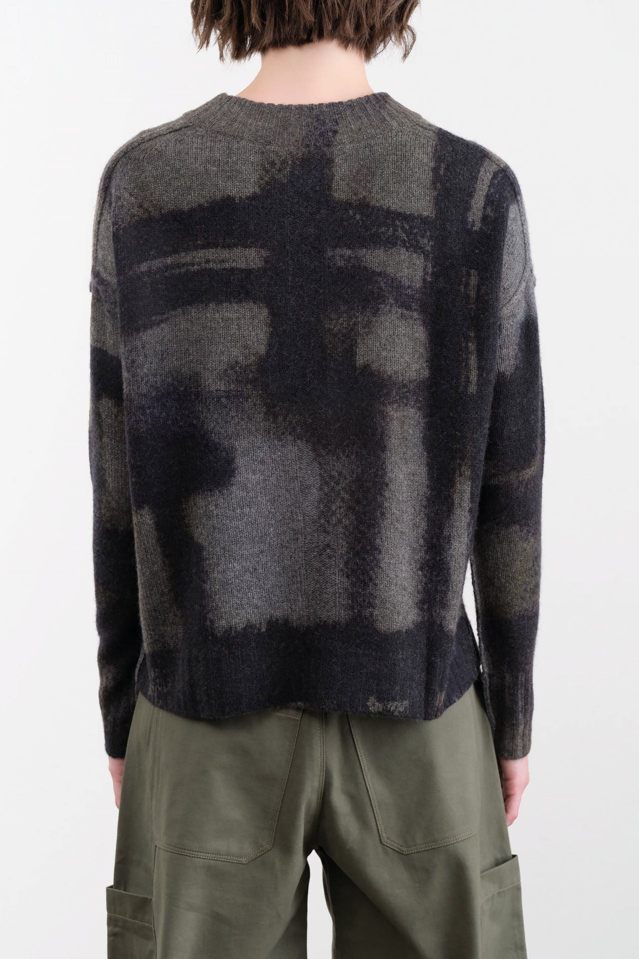 Paychi Guh Apparel Womens Sweaters Painted Plaid Crew