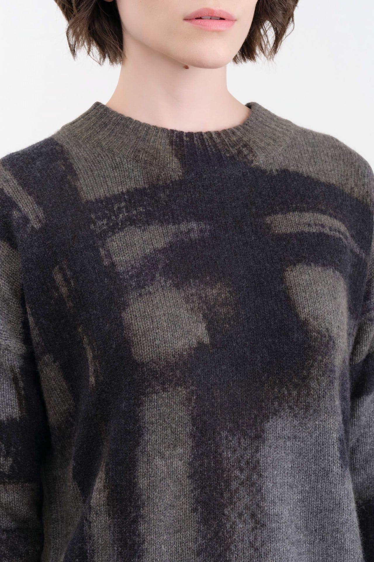 Paychi Guh Apparel Womens Sweaters Painted Plaid Crew