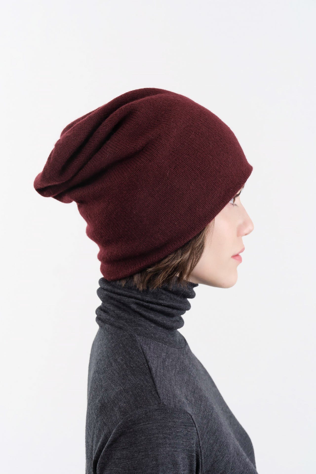 Paychi Guh Accessories Hats Slouchy Beanie in Wine Wine / One Size