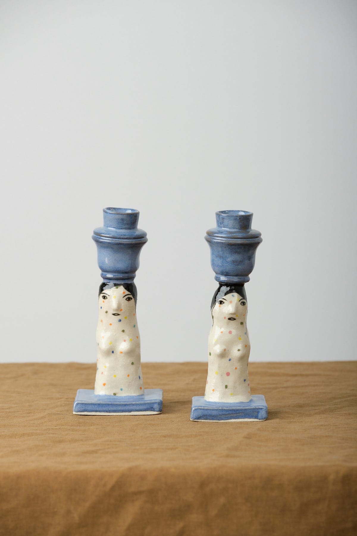 Rami Kim Studio Home Candle Holders Polkadot Lady Full Bust Candlestick Holder Blue