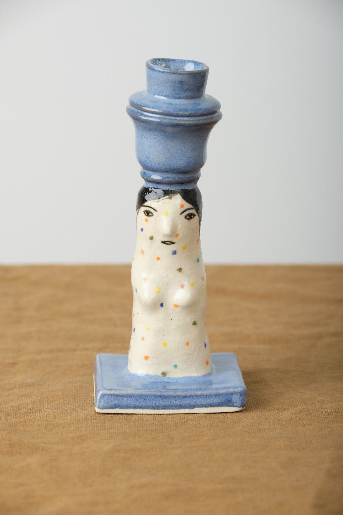 Rami Kim Studio Home Candle Holders Polkadot Lady Full Bust Candlestick Holder Blue