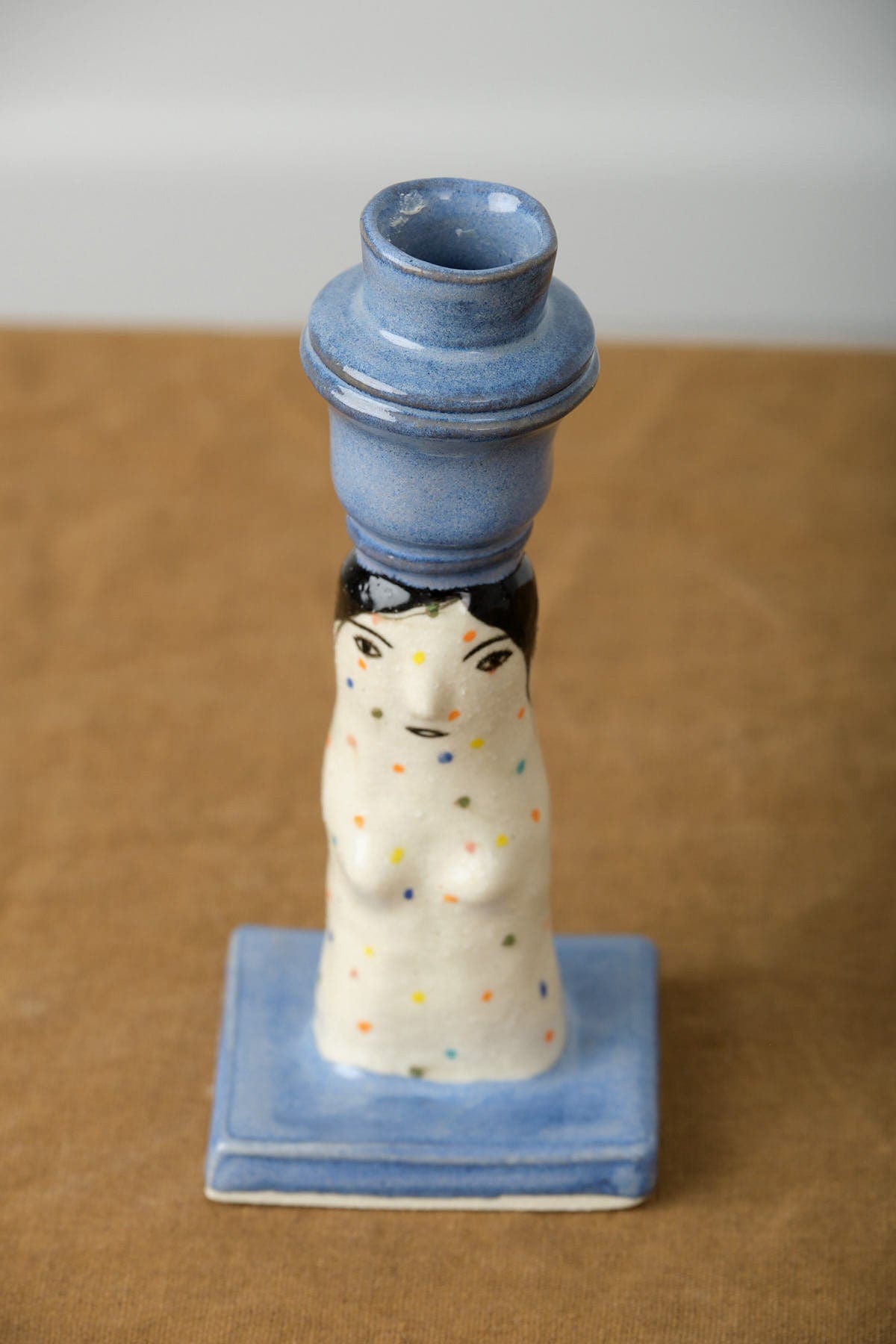 Rami Kim Studio Home Candle Holders Polkadot Lady Full Bust Candlestick Holder Blue