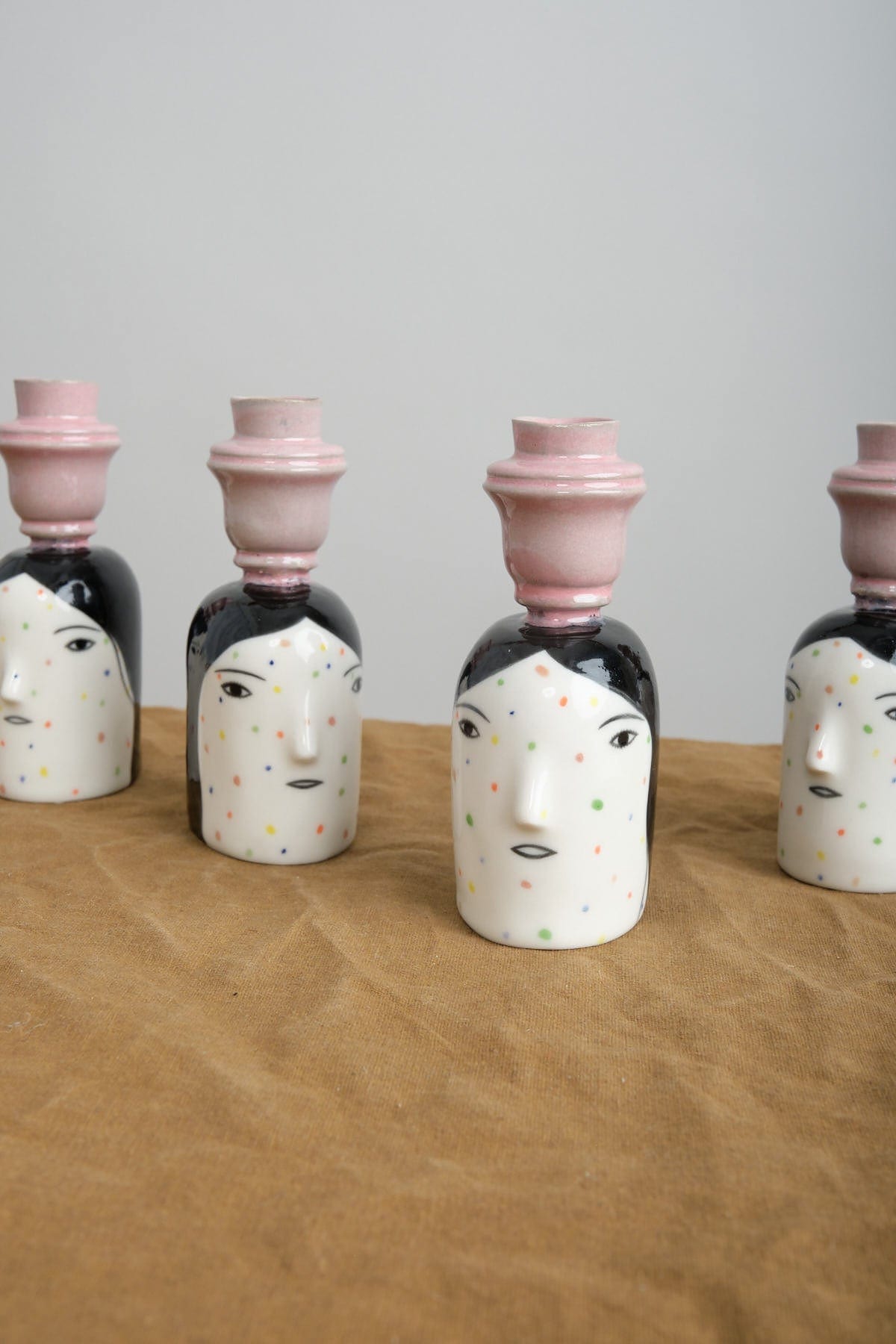 Rami Kim Studio Home Candle Holders Polkadot Lady Head Candlestick Holder Pink