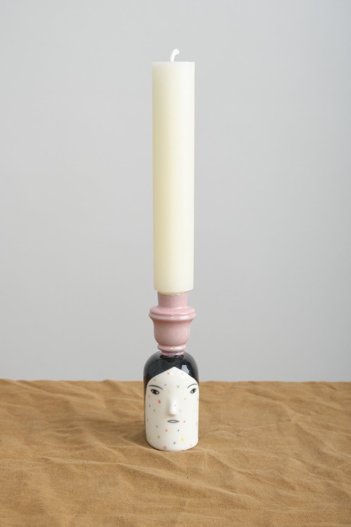 Rami Kim Studio Home Candle Holders Polkadot Lady Head Candlestick Holder Pink