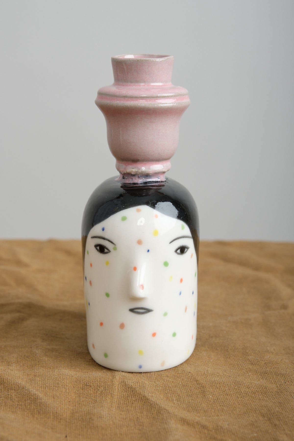 Rami Kim Studio Home Candle Holders Polkadot Lady Head Candlestick Holder Pink