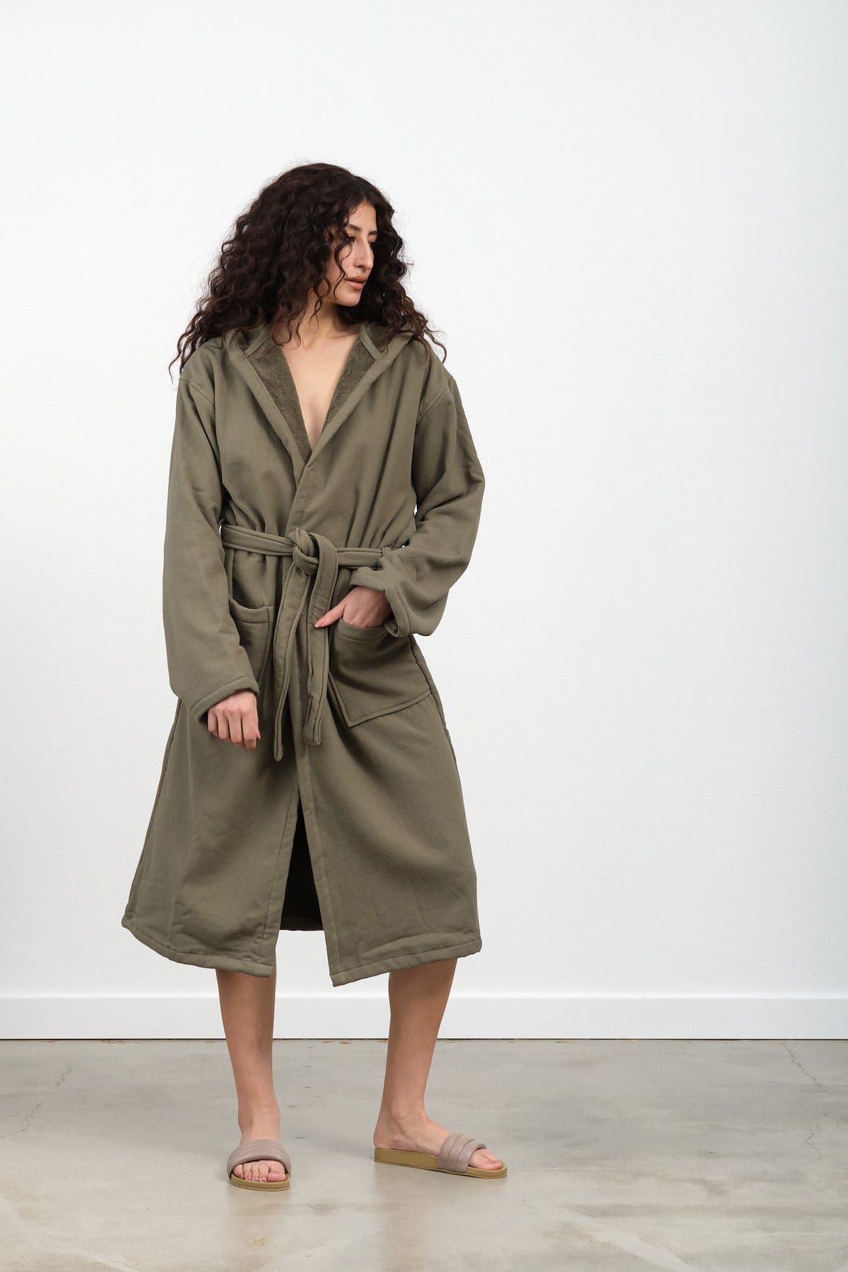 Saarde Apparel Womens Lounge Vintage Wash Robe in Olive