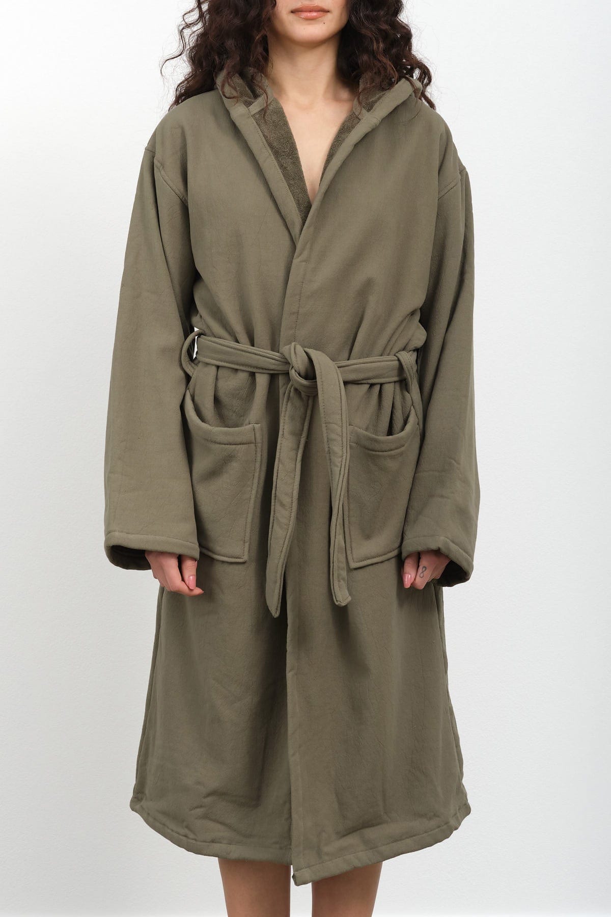Saarde Apparel Womens Lounge Vintage Wash Robe in Olive Olive / S/M