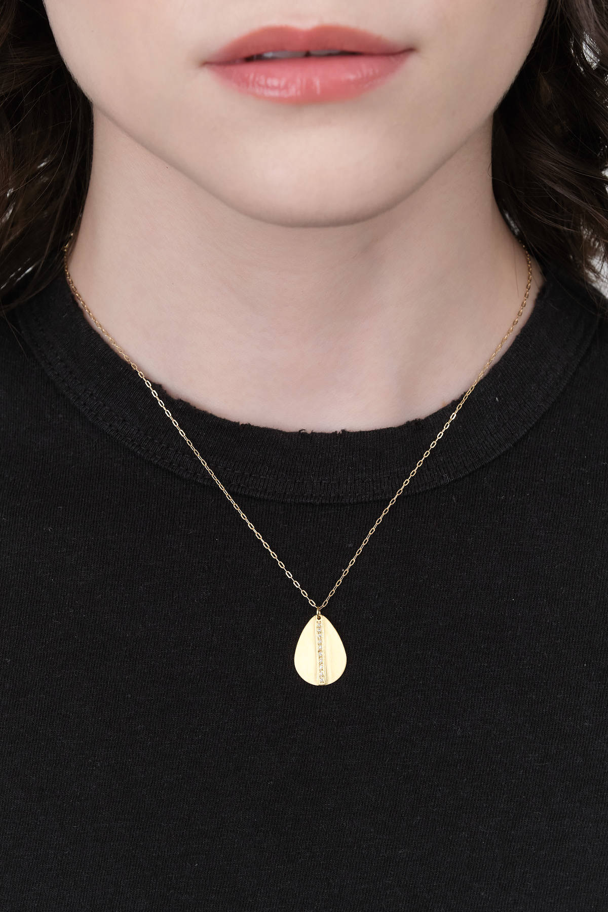 Sarah McGuire Jewelry Necklaces 18KY Gold Mod Pave Teardrop Necklace White Diamond / 16" Chain