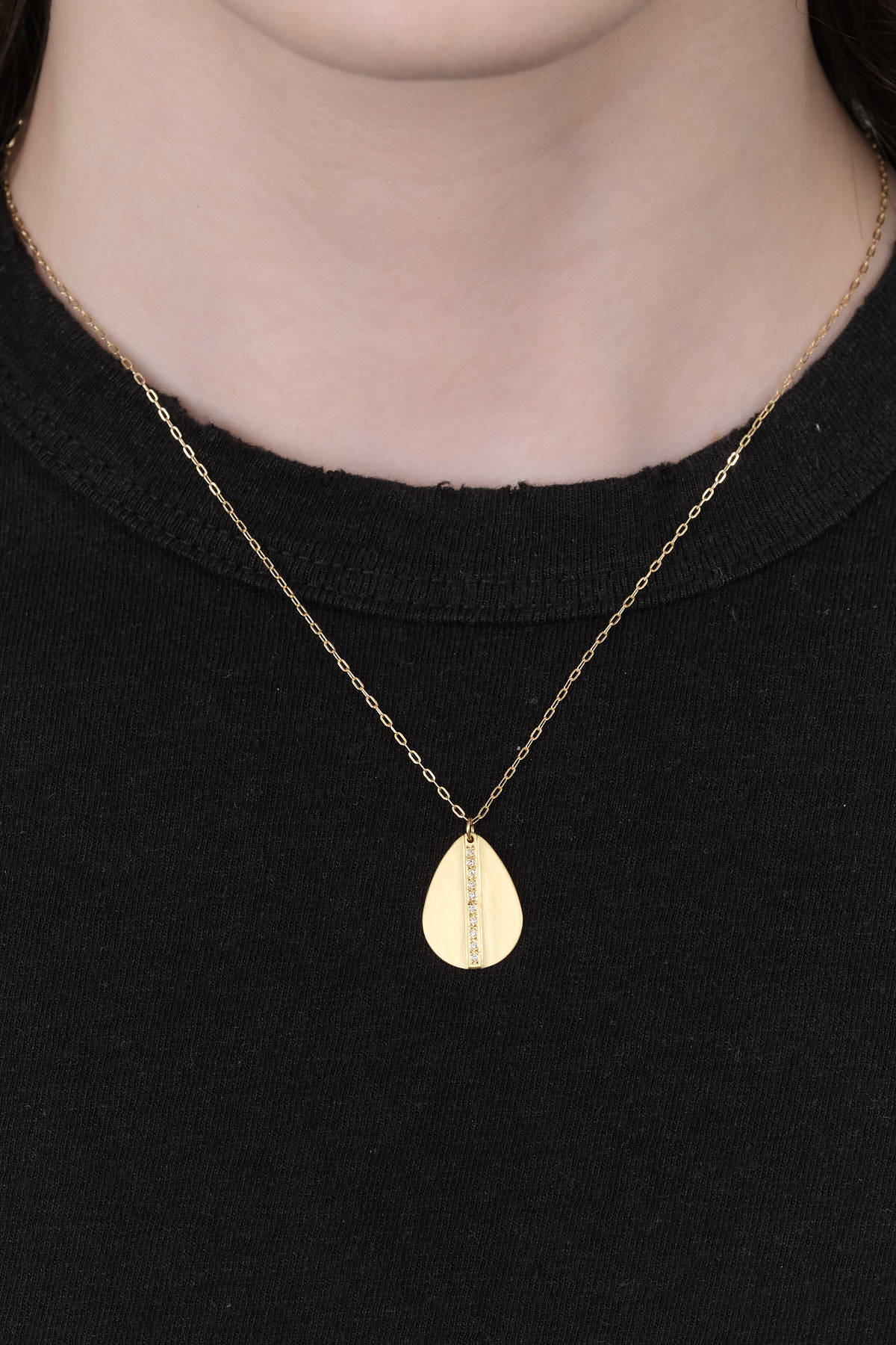 Sarah McGuire Jewelry Necklaces 18KY Gold Mod Pave Teardrop Necklace White Diamond / 16" Chain