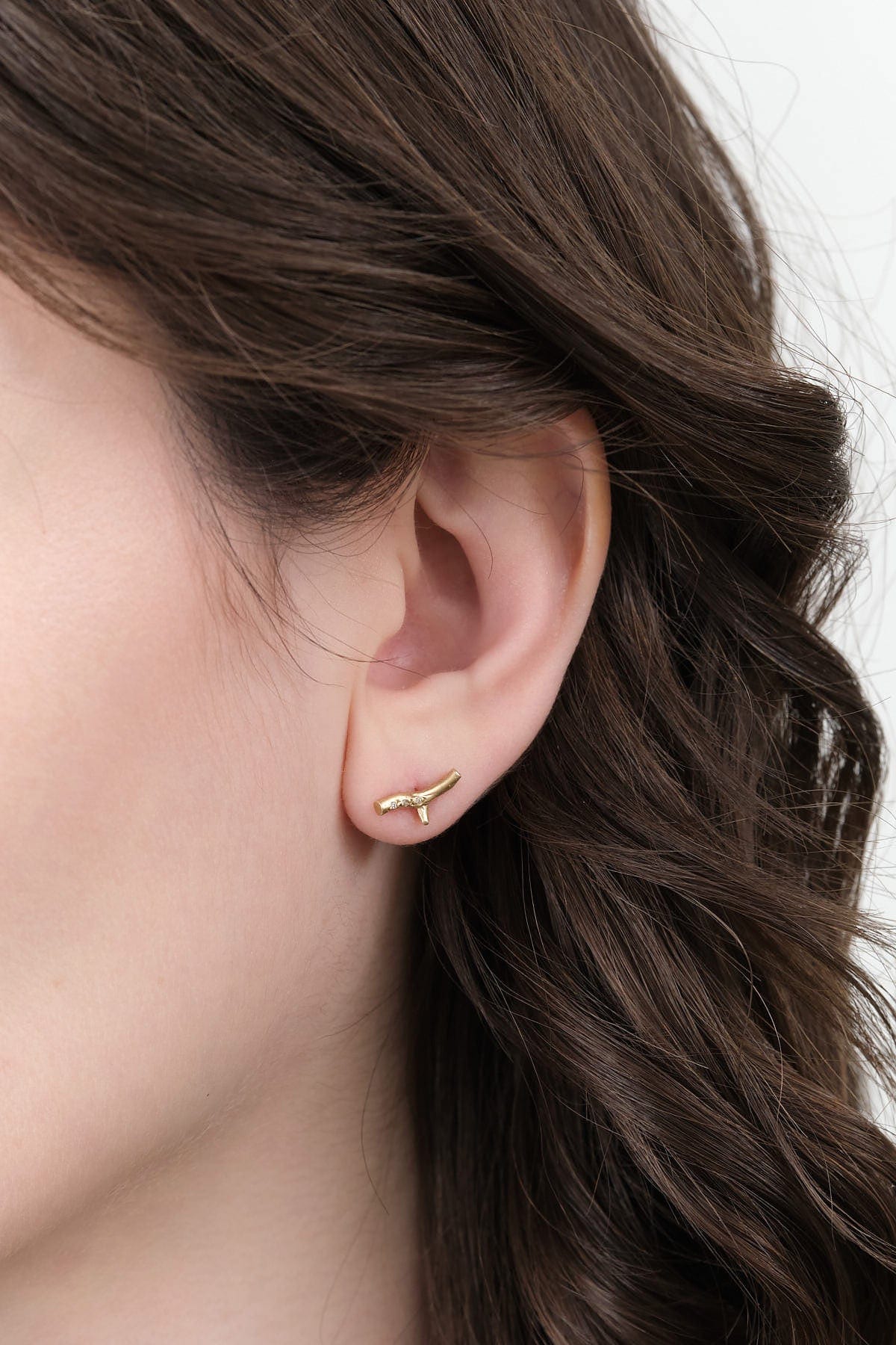 Sarah McGuire Jewelry Earrings 10KY Gold Pave Branch Studs White Diamond / 12mm