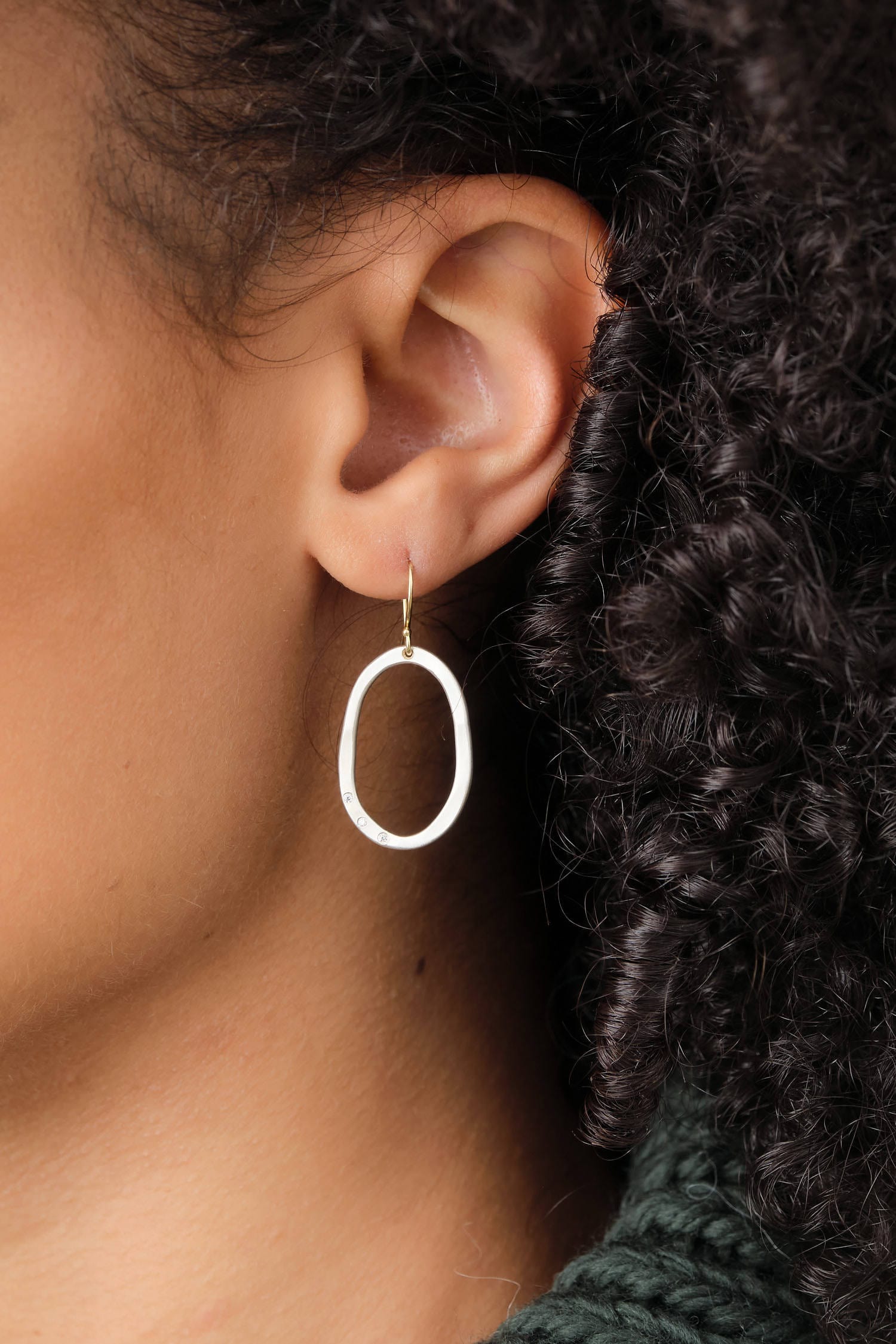 Sarah McGuire Jewelry Earrings Small Diamond Pebble Earrings Sterling Silver / 1.25" L X 5/8" W