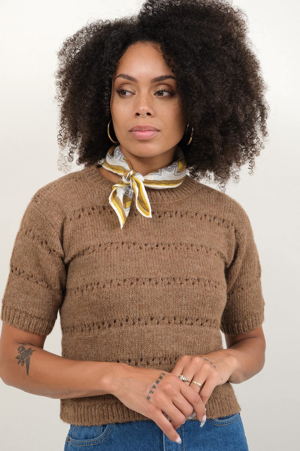Sunburst Scarf in Yellow Sun on Natural on the body