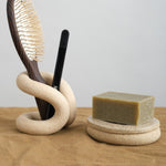 Thick Ceramic Tooth and hairbrush holder with Peb Soap Dish