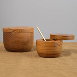 Be Home Home Kitchen Containers Large Teak Cellar with Spoon and Pivoting Lid Teak / 4" Dia X 3" H