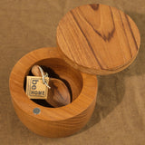 Be Home Home Kitchen Containers Large Teak Cellar with Spoon and Pivoting Lid Teak / 4" Dia X 3" H