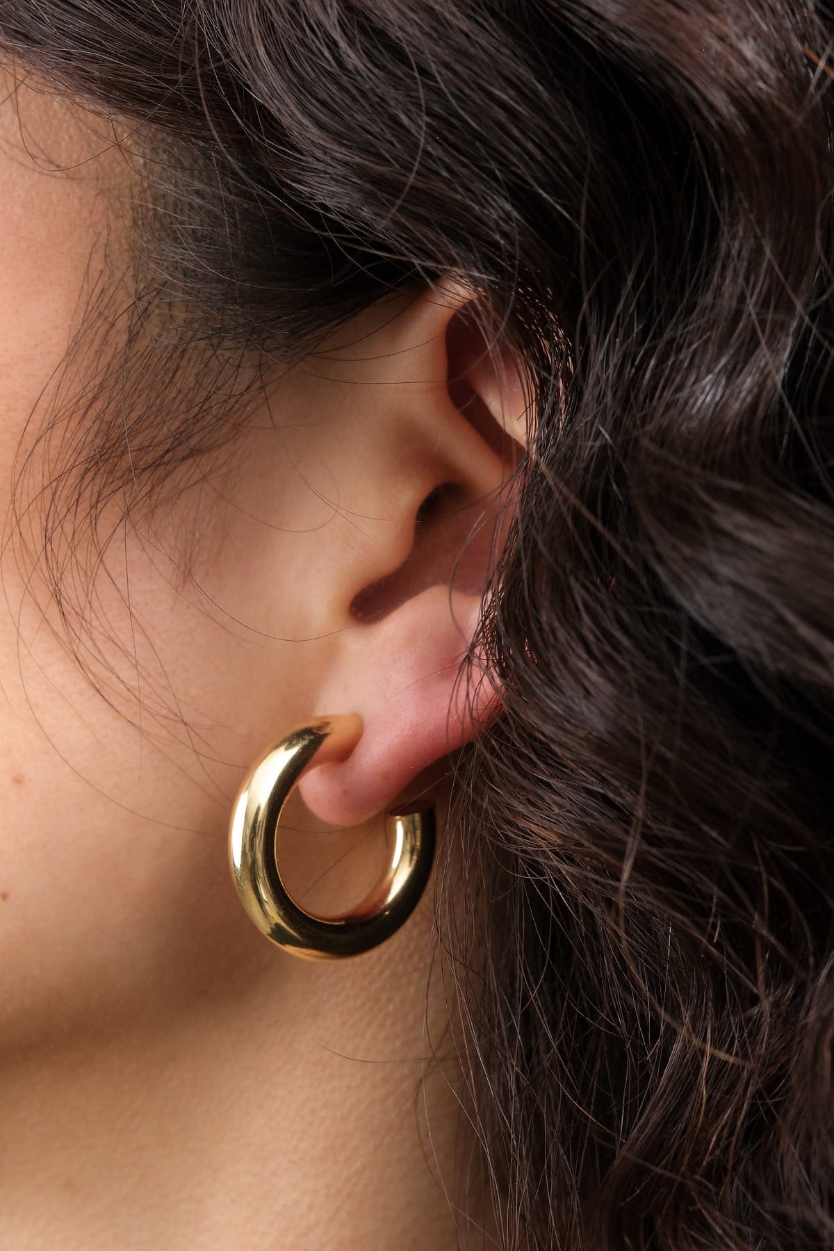 Stephanie Windsor Jewelry Earrings Medium Chubby Hoop Earrings 14K Yellow Gold