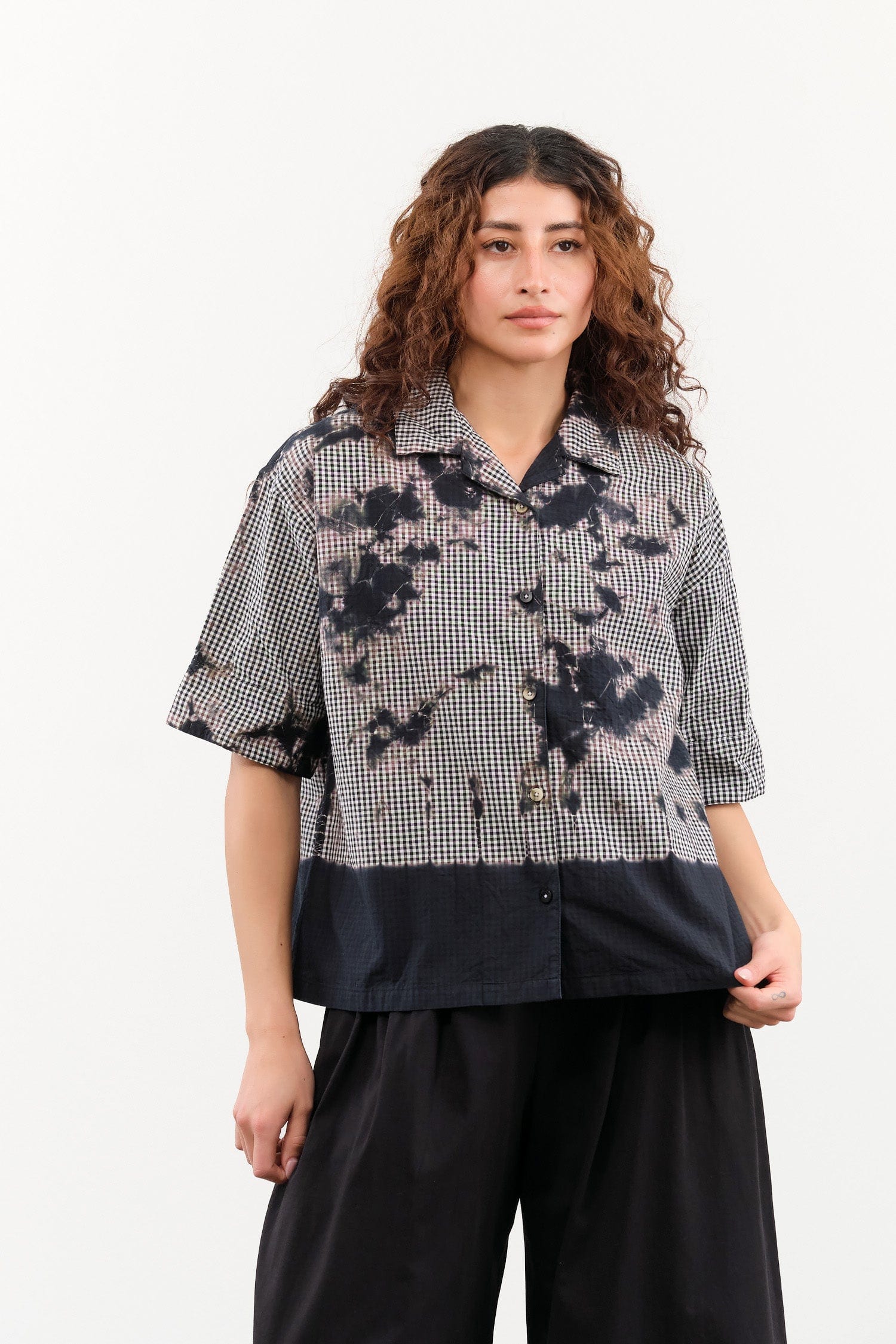 Suzusan Apparel Womens Blouses Cotton Gingham Check Half Sleeve Blouse