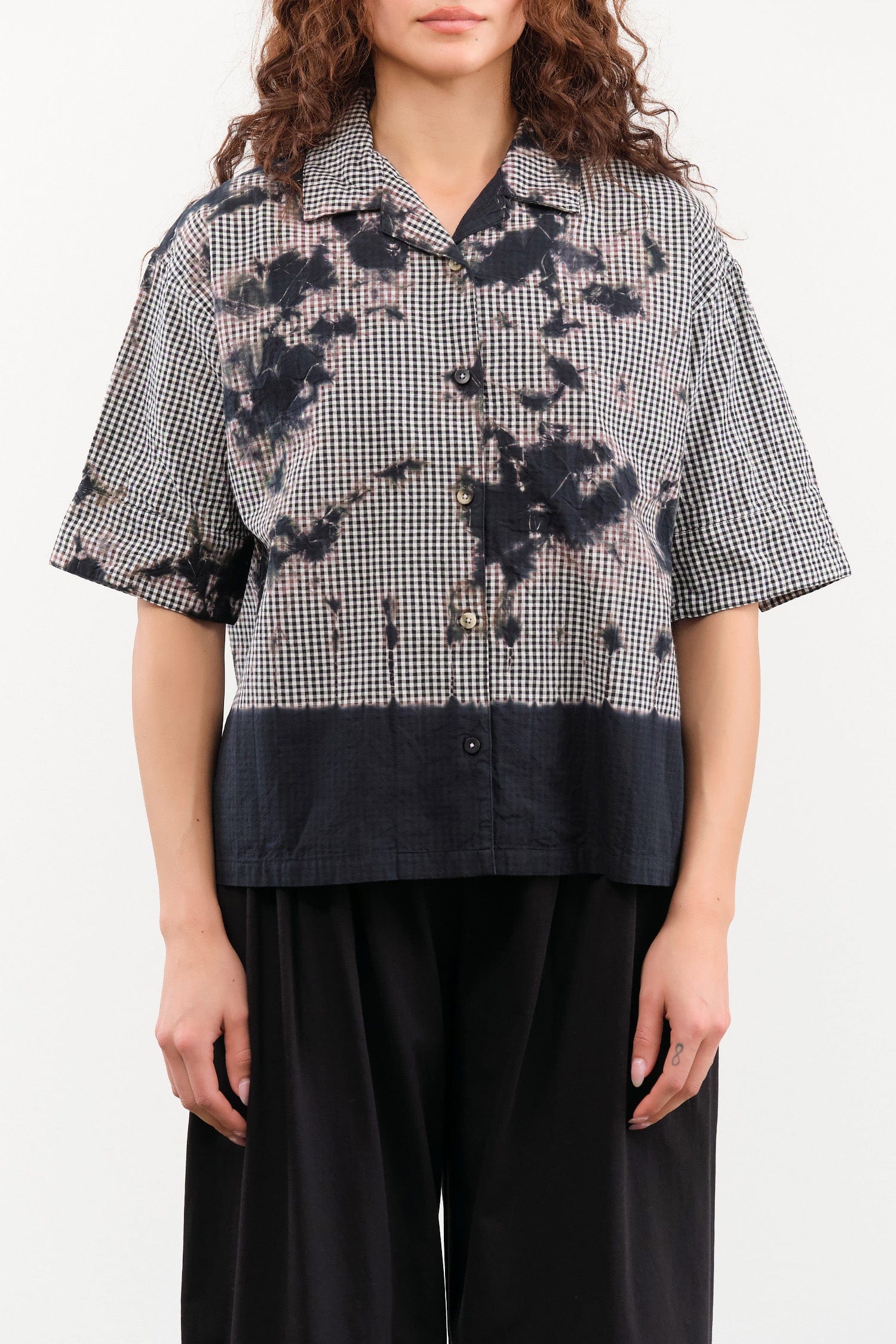 Suzusan Apparel Womens Blouses Cotton Gingham Check Half Sleeve Blouse