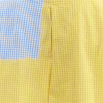 Suzusan Apparel Womens Blouses Cotton Gingham Check Woven T-Shirt in Sun Yellow/Sky Blue