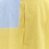 Suzusan Apparel Womens Blouses Cotton Gingham Check Woven T-Shirt in Sun Yellow/Sky Blue