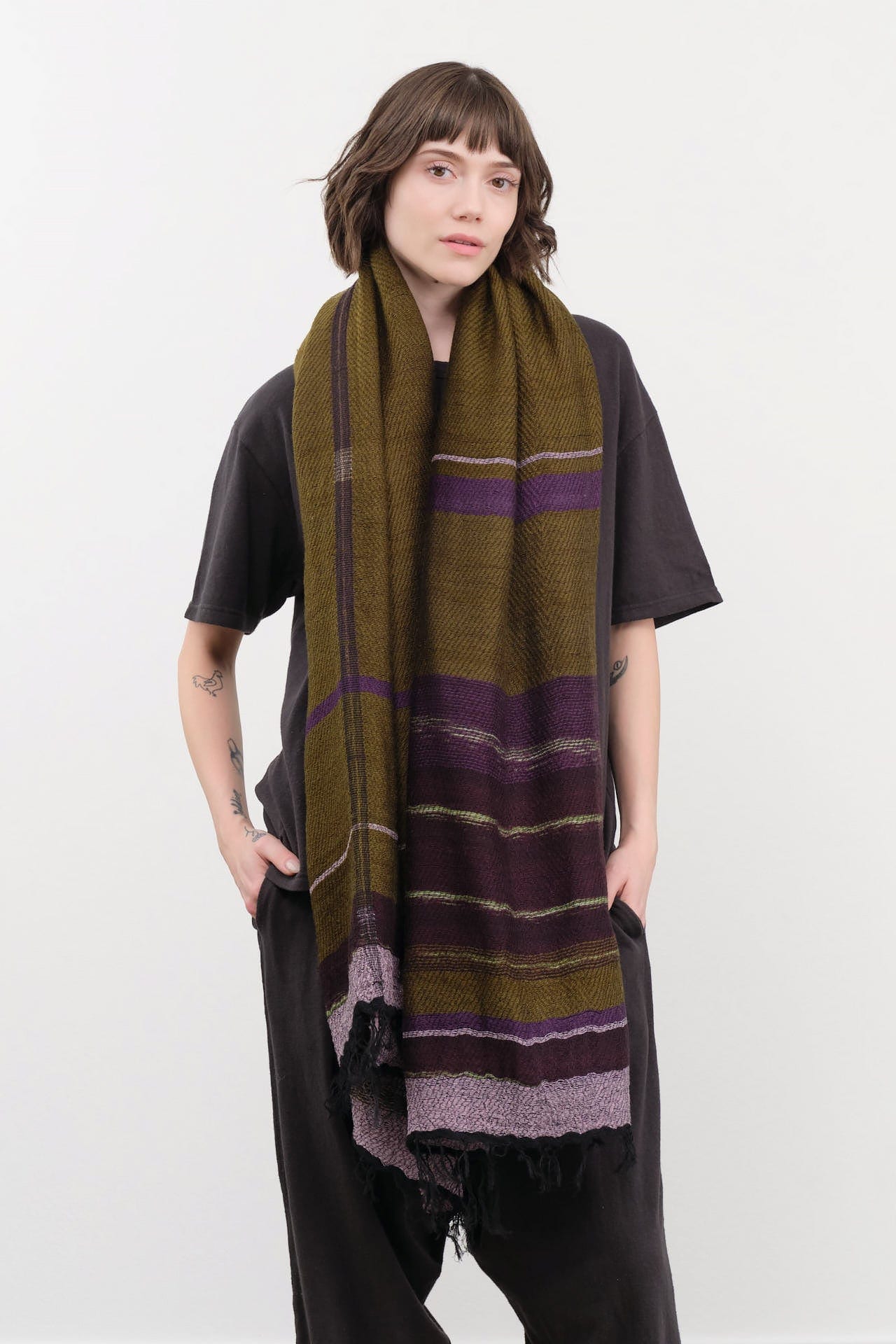 Tamaki Niime Accessories Scarves Big Roots Shawl in Aubergine Aubergine / One Size