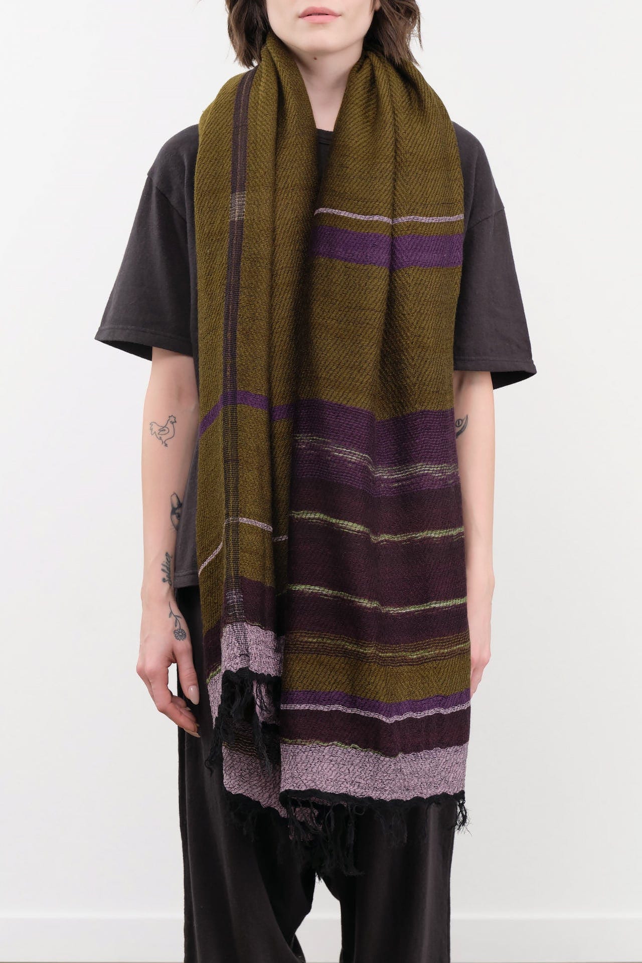 Tamaki Niime Accessories Scarves Big Roots Shawl in Aubergine Aubergine / One Size