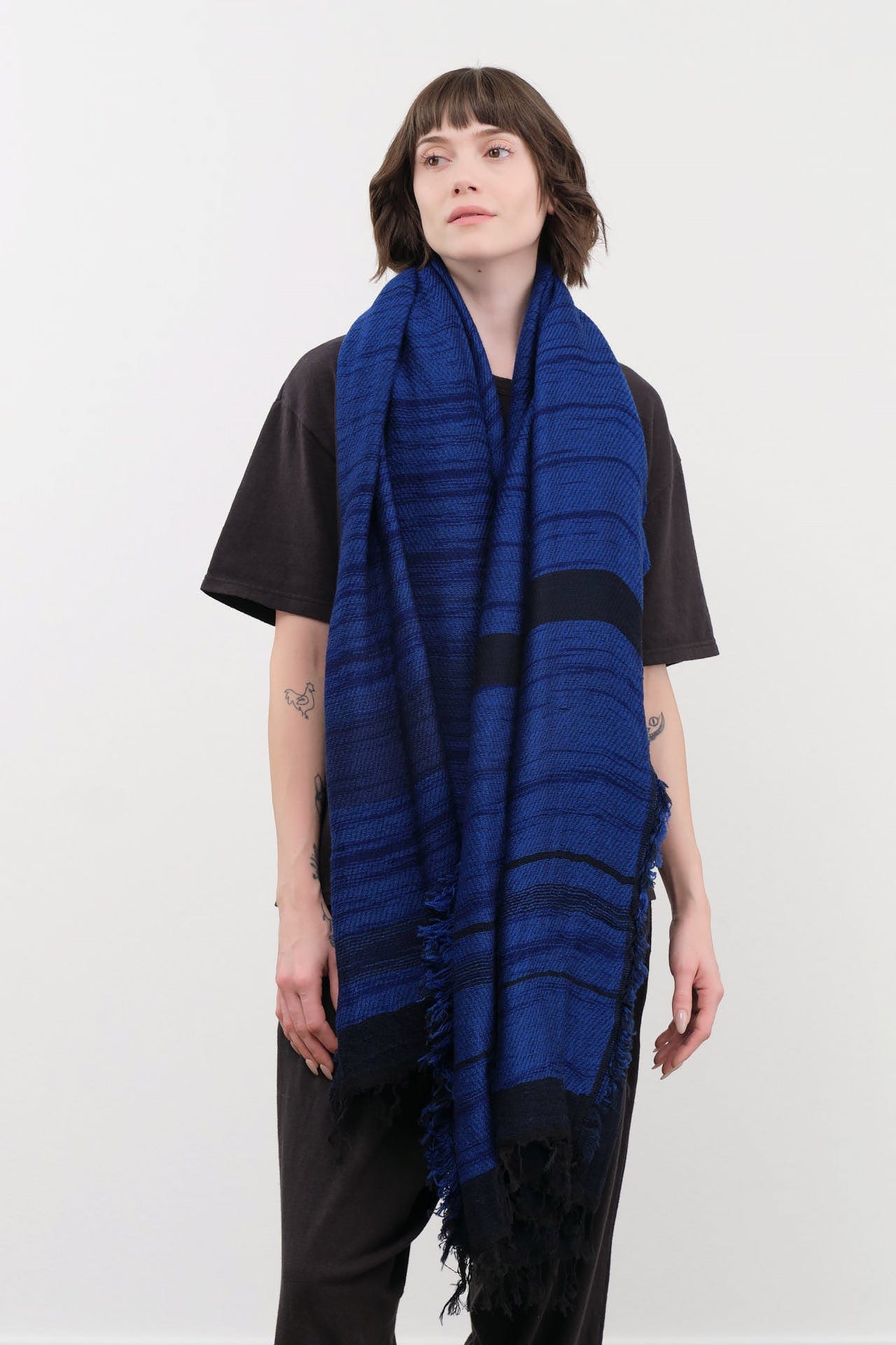 Tamaki Niime Accessories Scarves Big Roots Shawl in Cobalt Cobalt / One Size