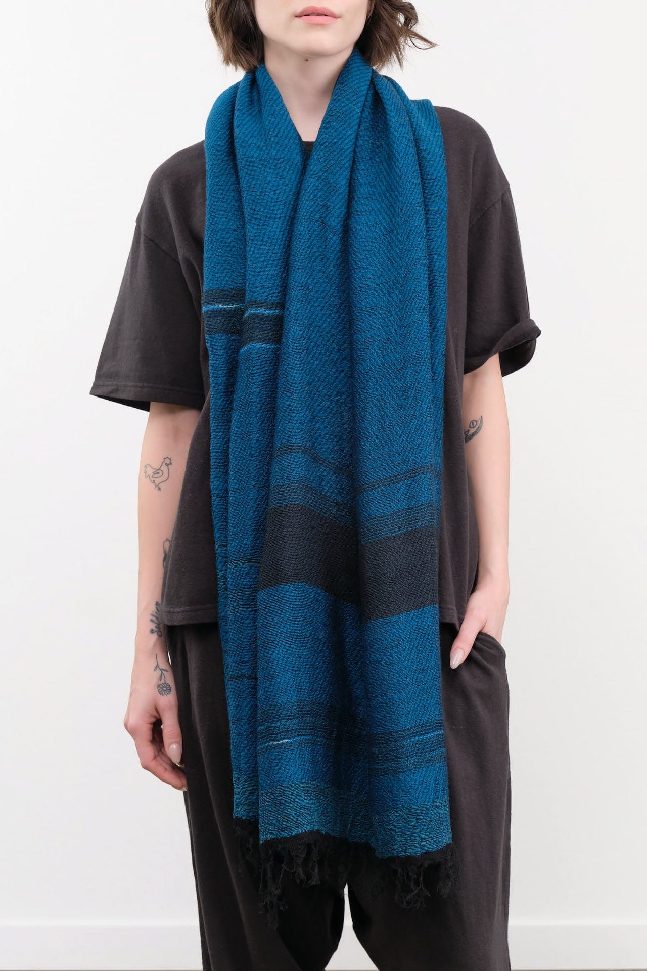 Tamaki Niime Accessories Scarves Small Roots Shawl in Marine Marine / One Size