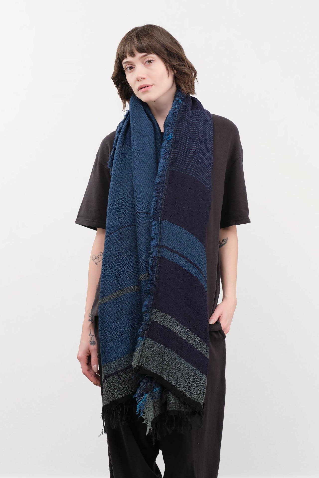 Tamaki Niime Accessories Scarves Big Roots Shawl in Mazarine Mazarine / One Size
