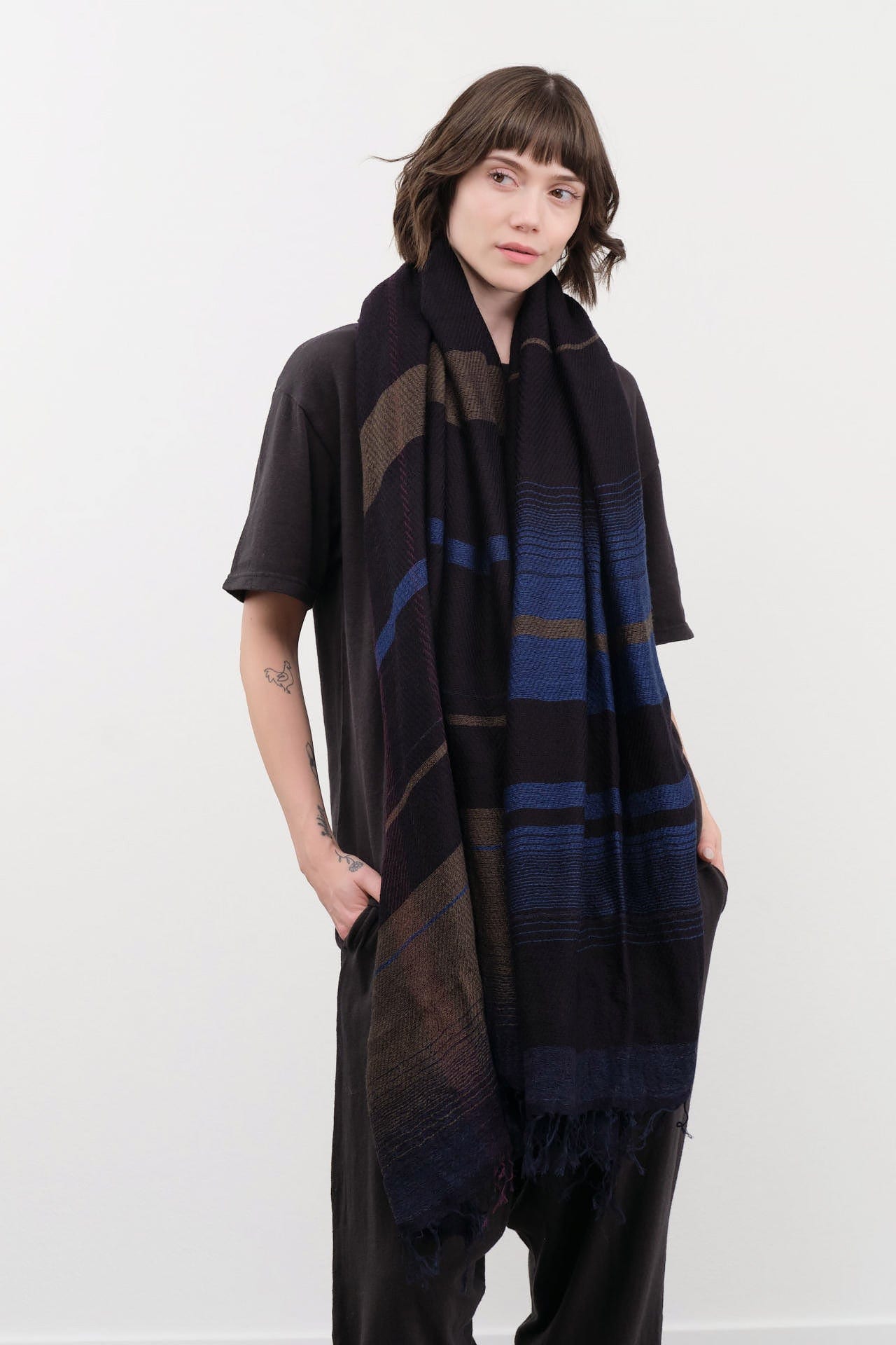 Tamaki Niime Accessories Scarves Big Roots Shawl in Slate Slate / One Size