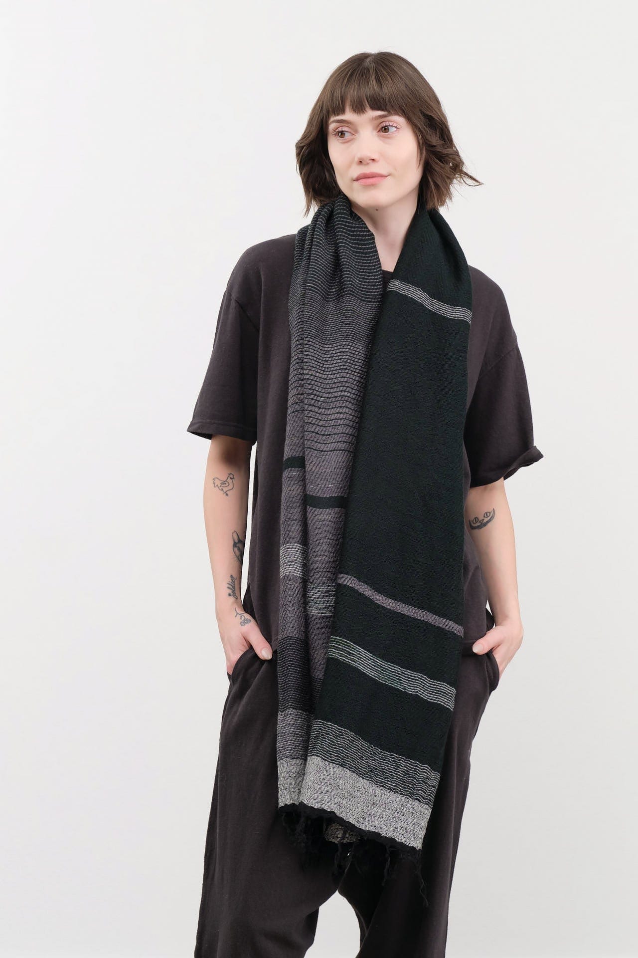 Tamaki Niime Accessories Scarves Small Roots Shawl in Evergreen Evergreen / One Size