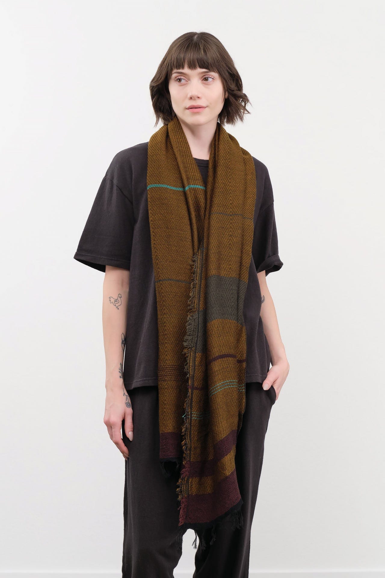 Tamaki Niime Accessories Scarves Small Roots Shawl in Kelp Kelp / One Size