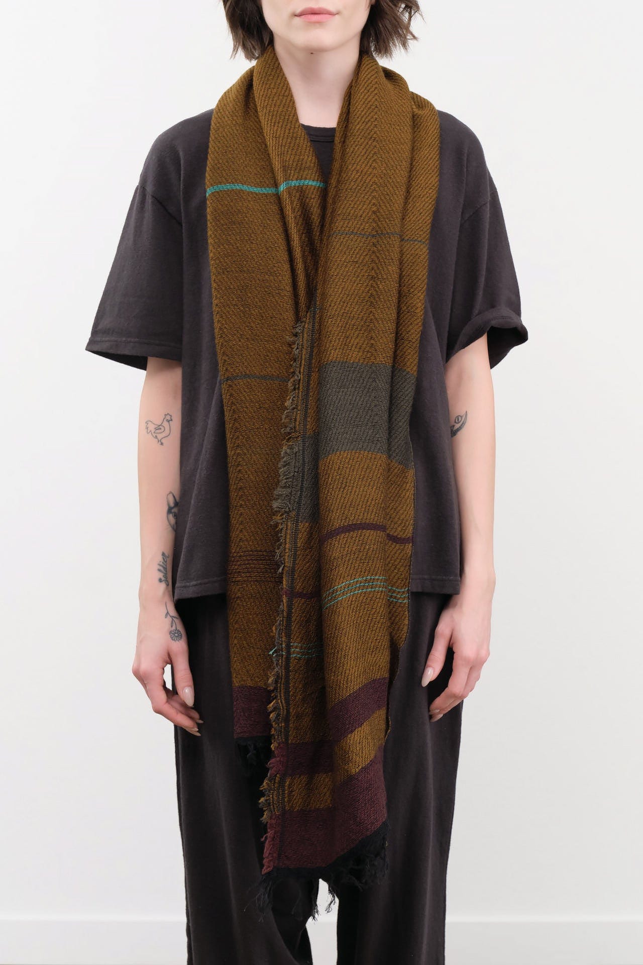 Tamaki Niime Accessories Scarves Small Roots Shawl in Kelp Kelp / One Size
