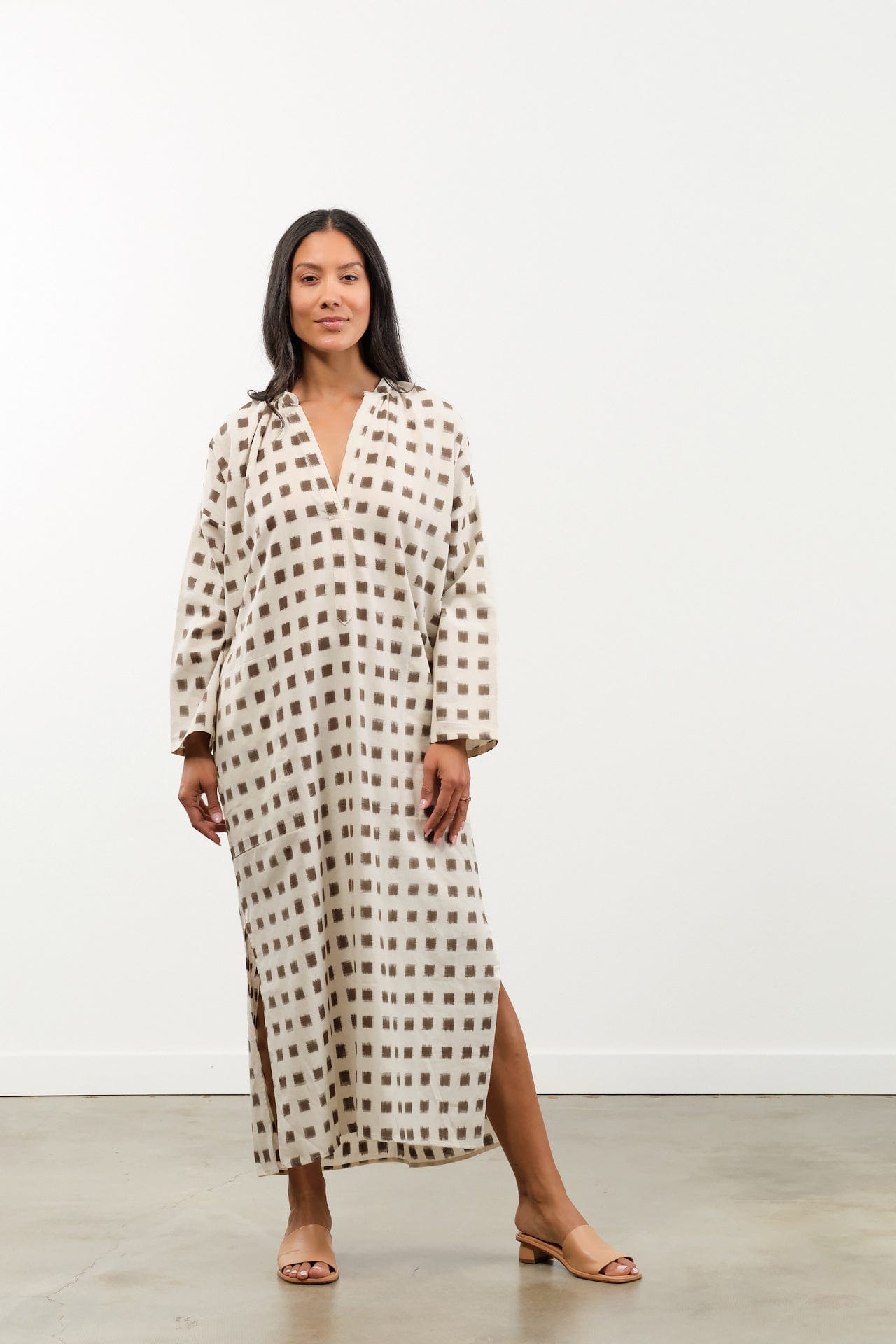 Two NY Apparel Womens Dresses Long Ikat Caftan Cream/Brown / One Size